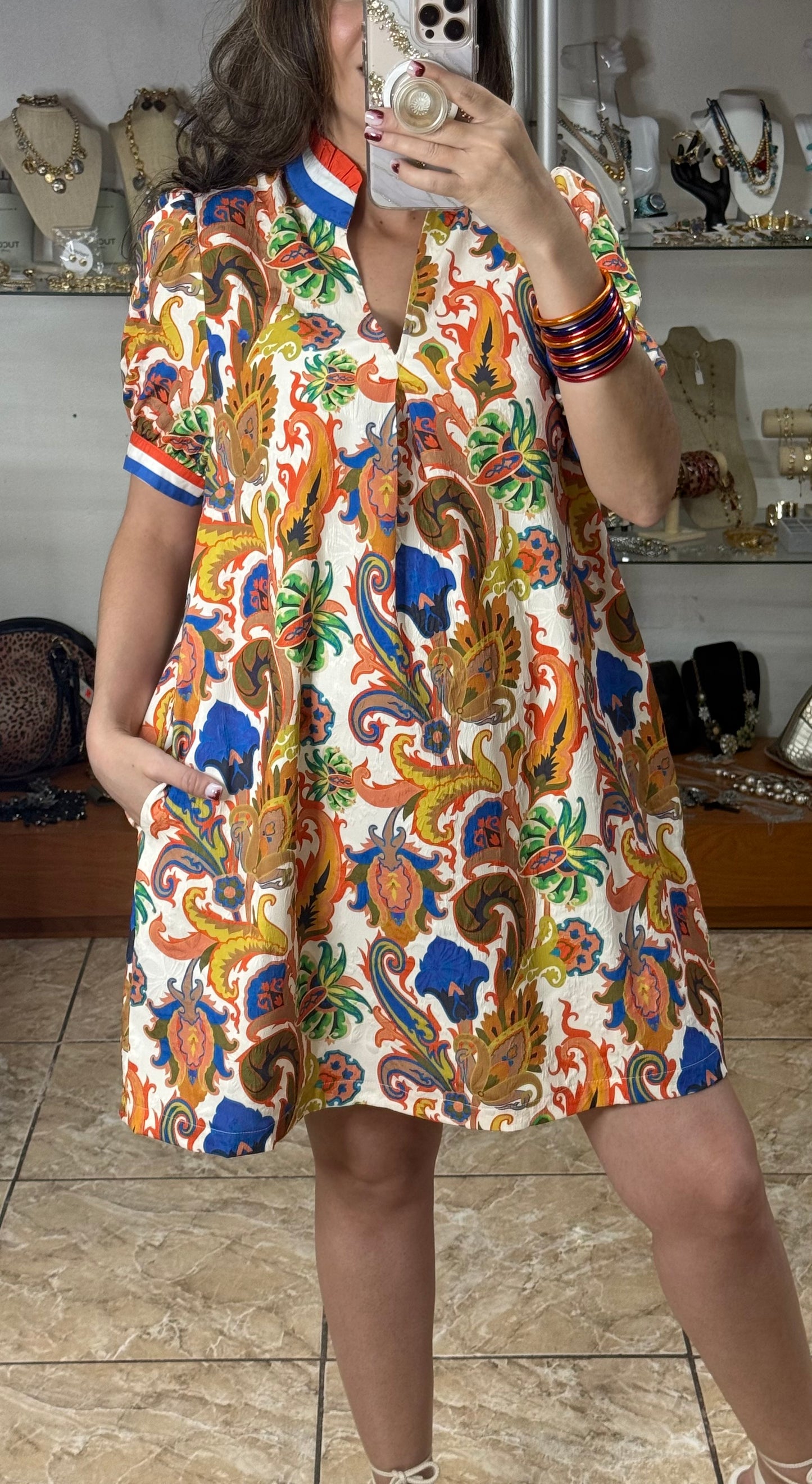 Jacquard Abstract Print Mini Dress