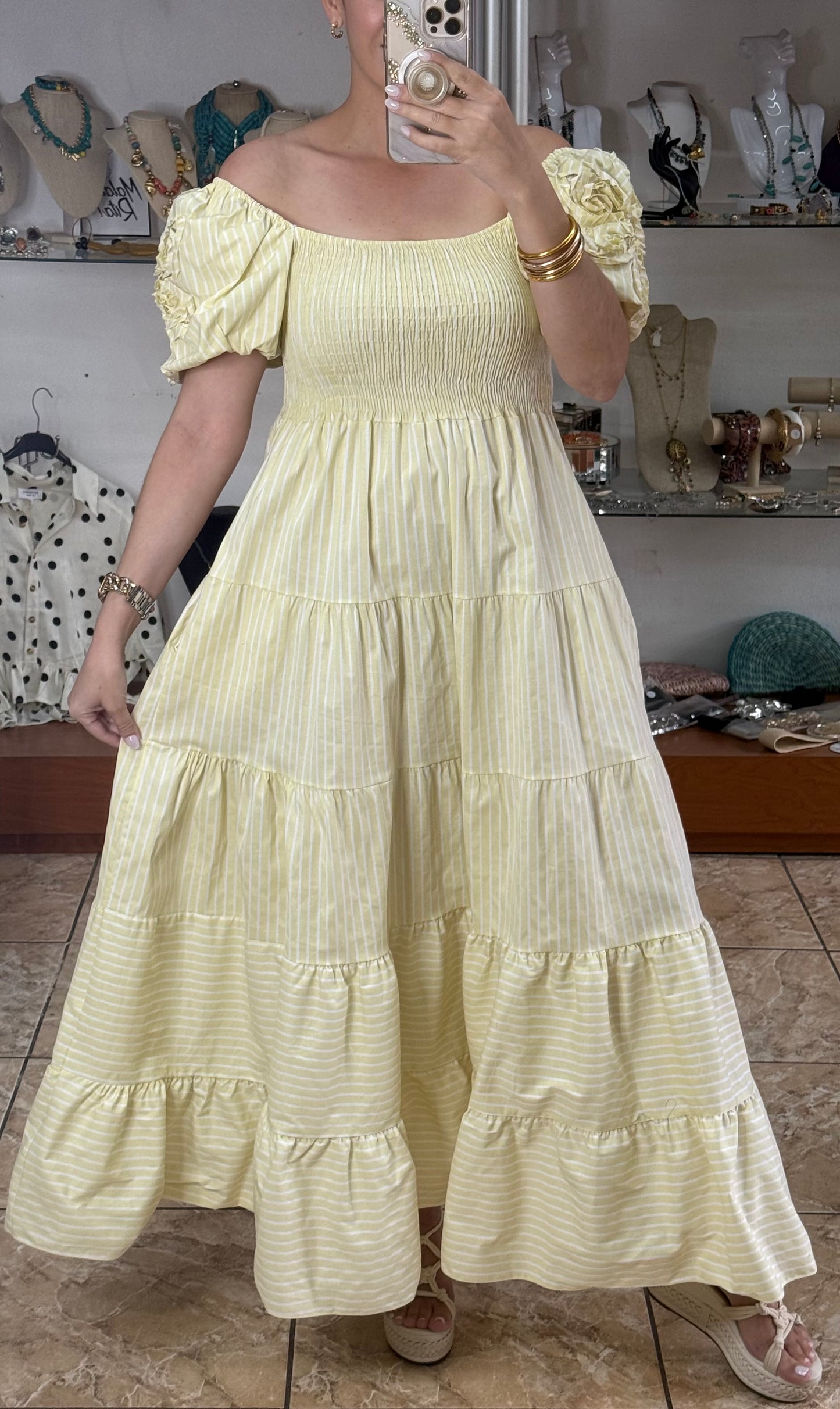 Puff Sleeves Striped OS Maxi Dress (NO RETURNS OR EXCHANGE)