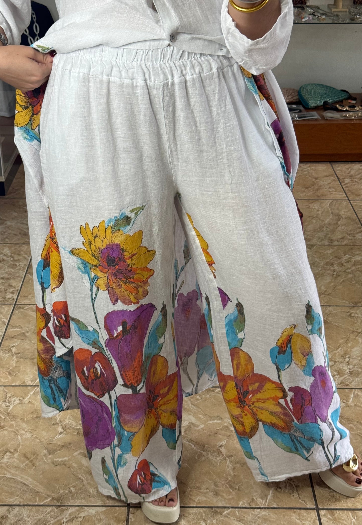 OS Shirt Dress & Pant Floral Linen Set (NO RETURNS OR EXCHANGE)