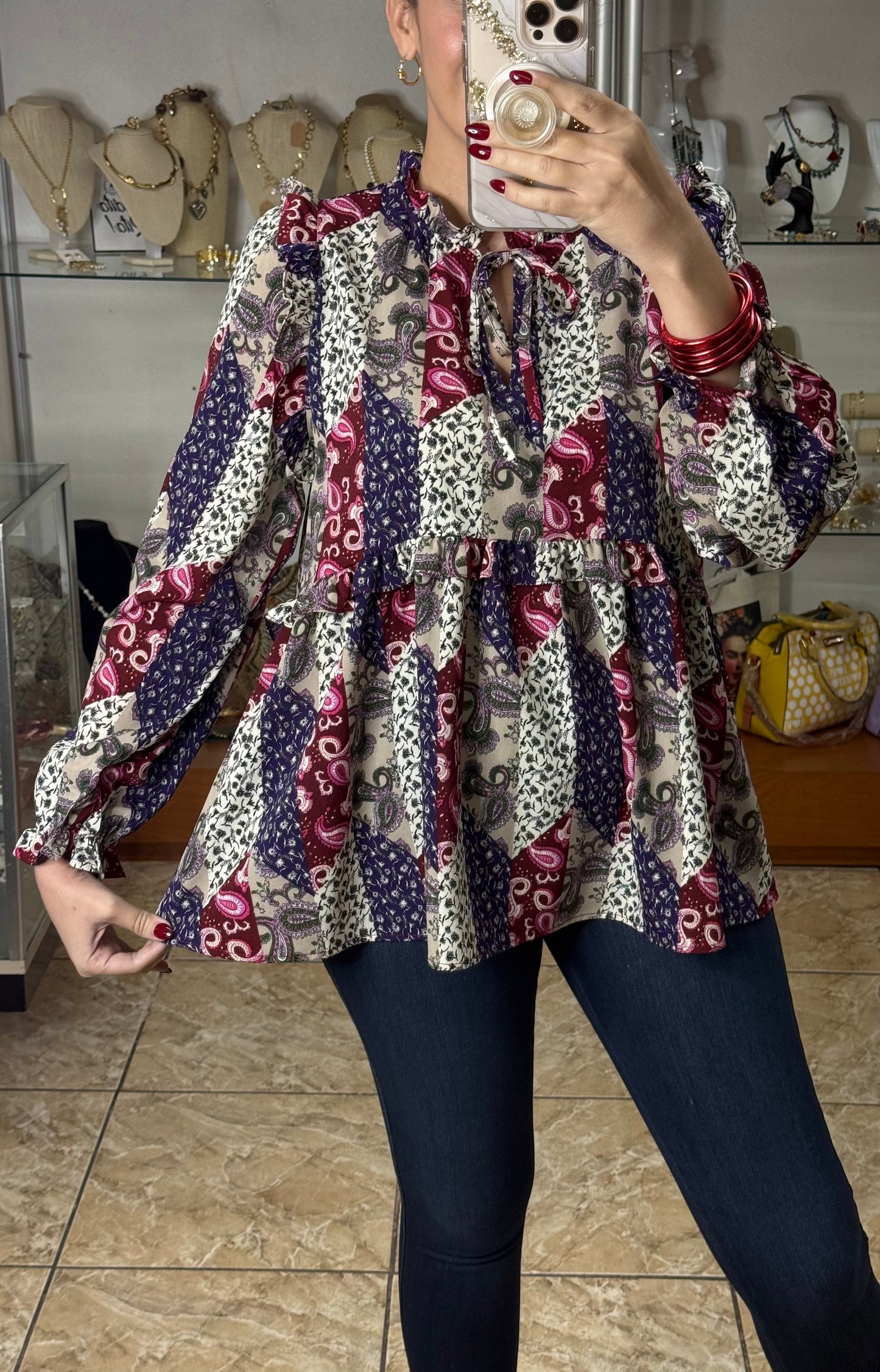 Long Sleeves Paisley Mix Top (FINAL SALE)