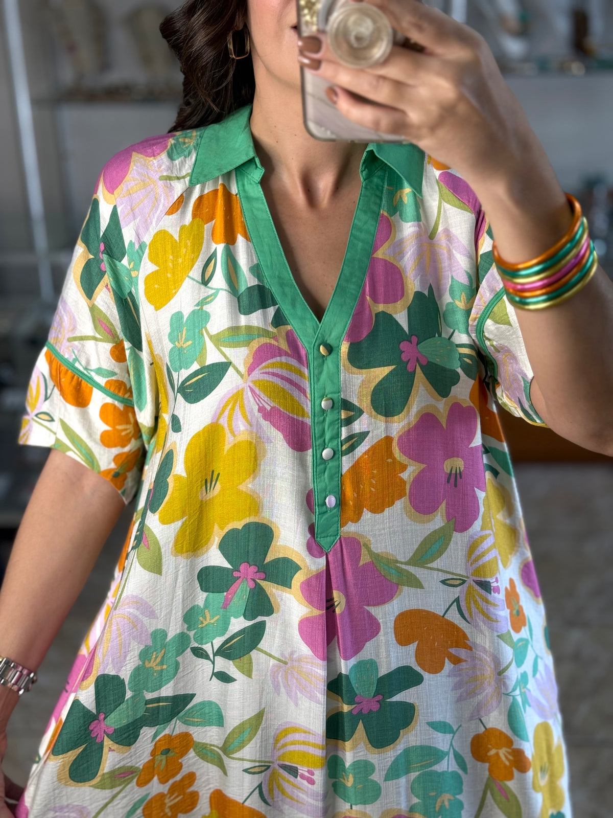 Green Mix Floral Tiered Midi Dress