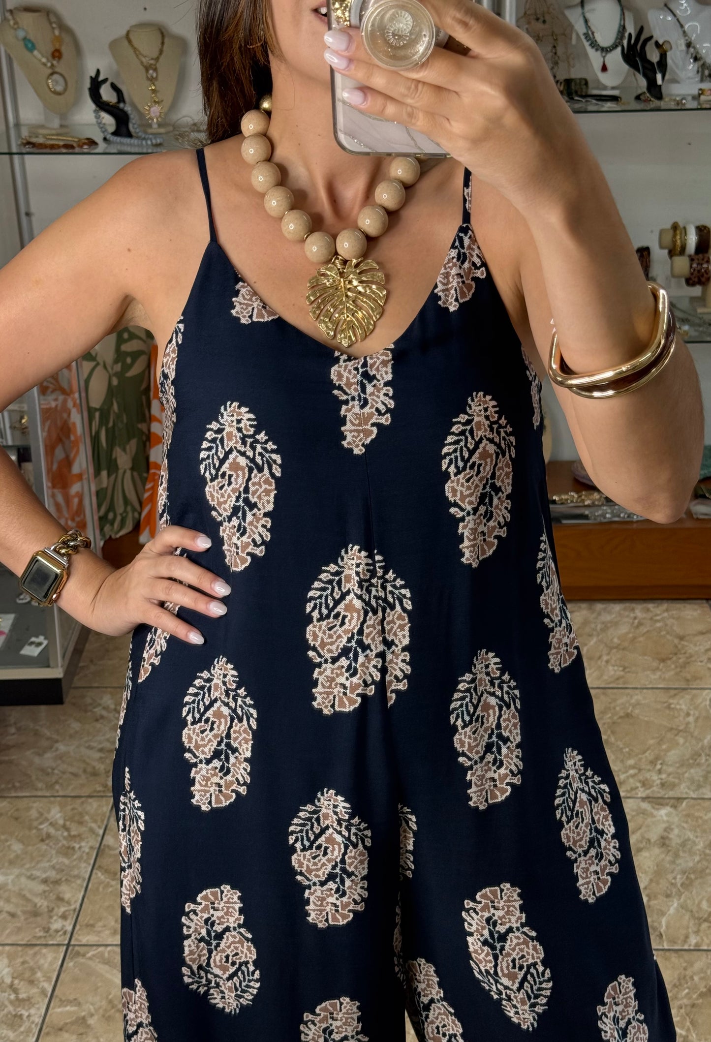 Navy/Brown Mix Jumpsuit