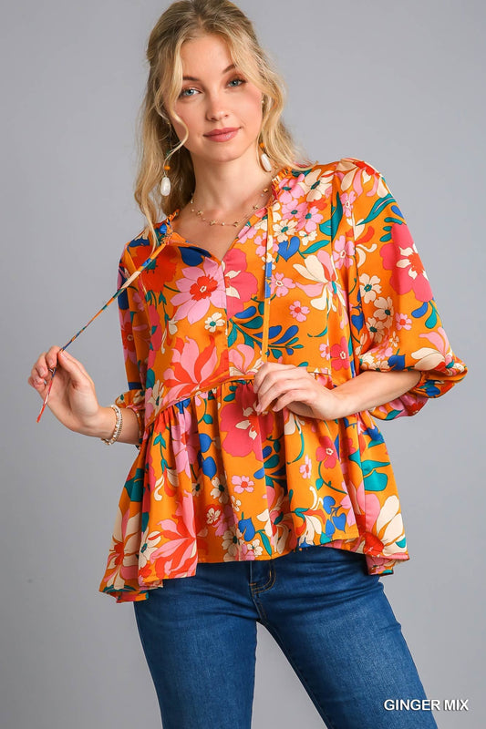 Ginger Mix Floral Satin Top