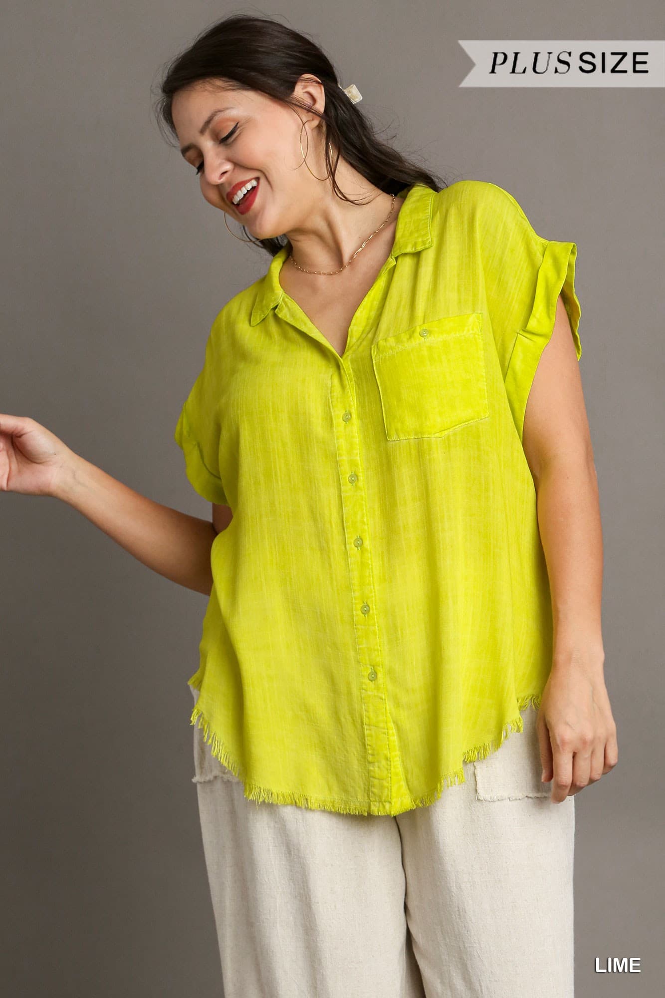 Lime Button Down Top (PLUS)