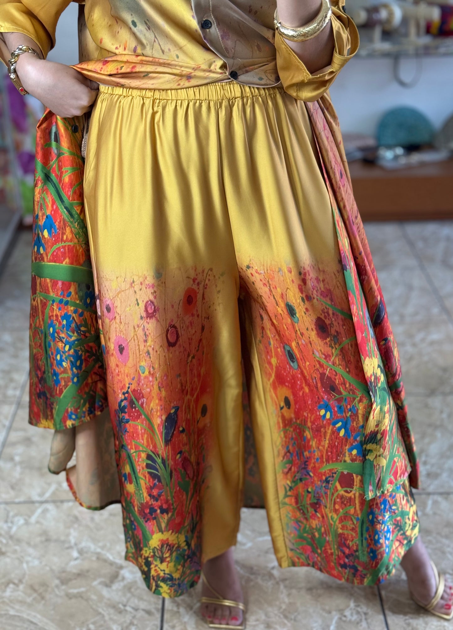 Floral Silk OS Top/Dress & Pant Set (NO RETURNS OR EXCHANGE)