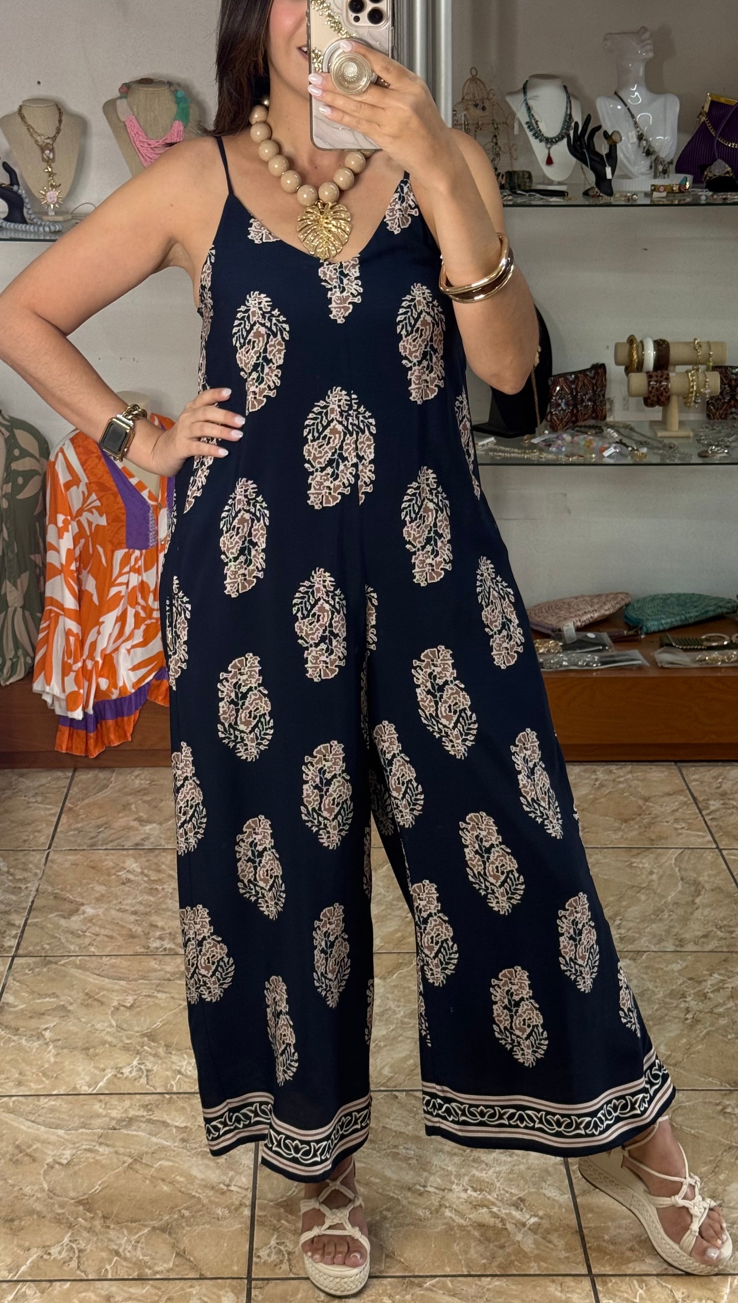 Navy/Brown Mix Jumpsuit