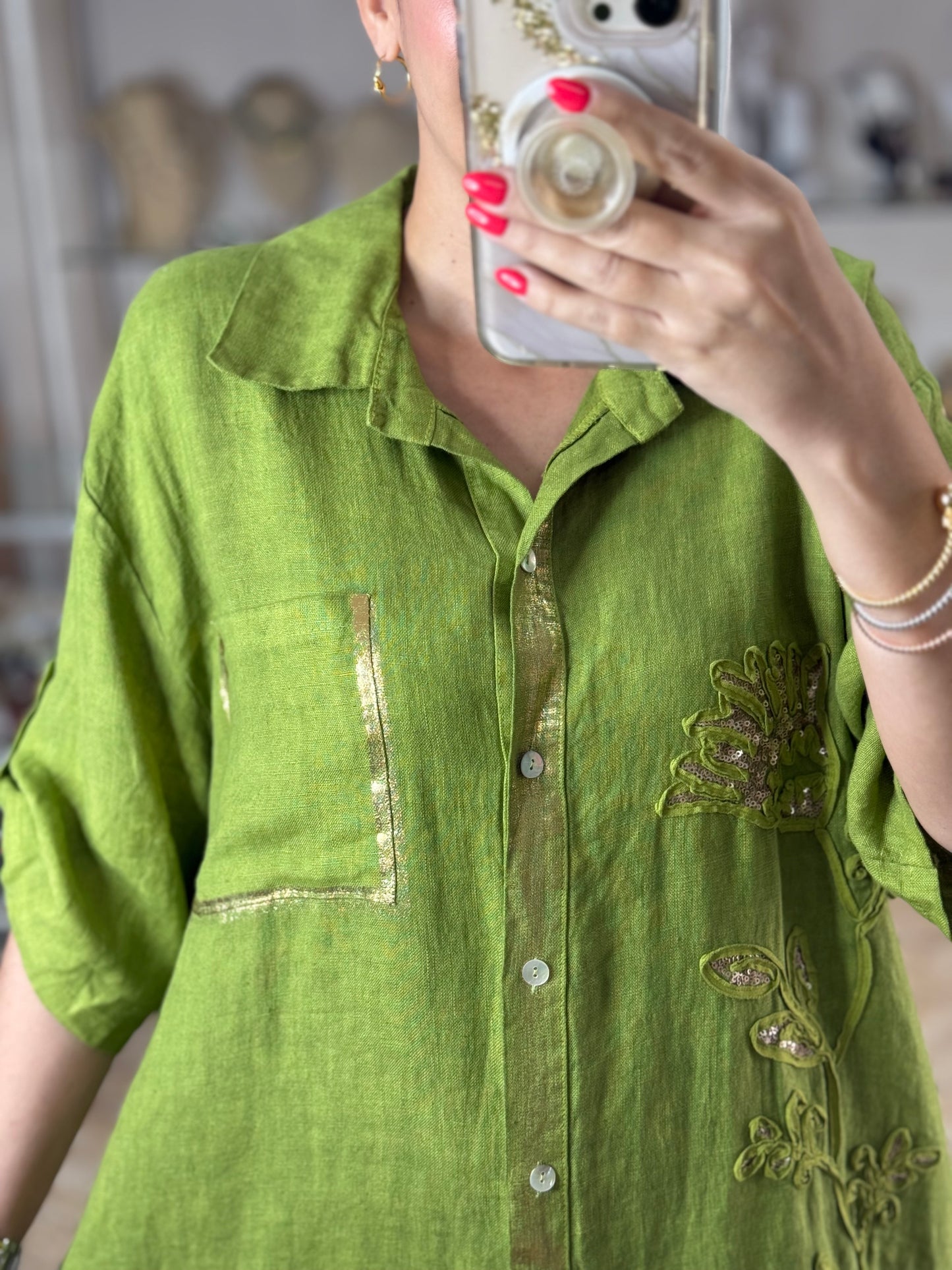 Gold Details Button Down OS Linen Maxi Dress (NO RETURNS OR EXCHANGE)