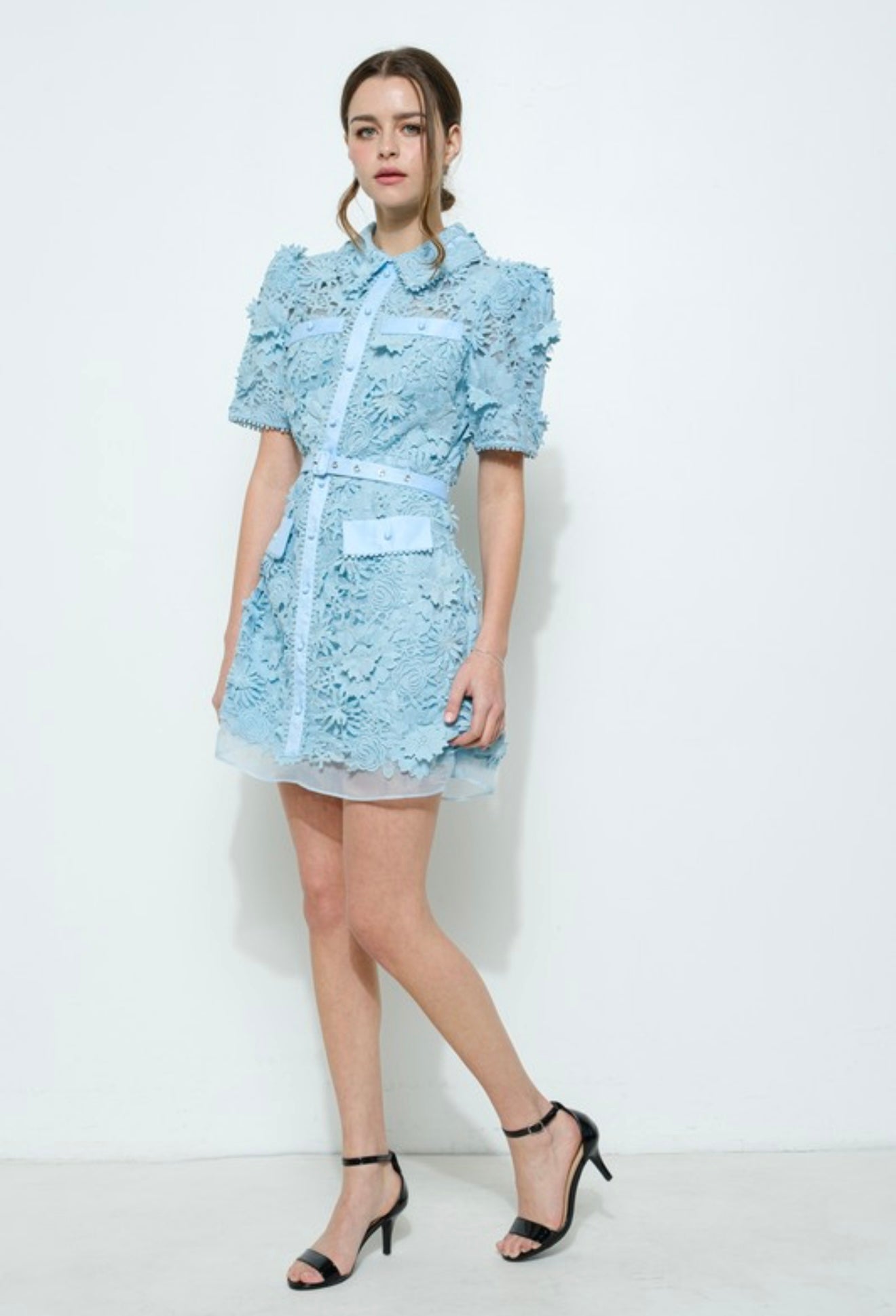 Floral Lace Belted Mini Dress