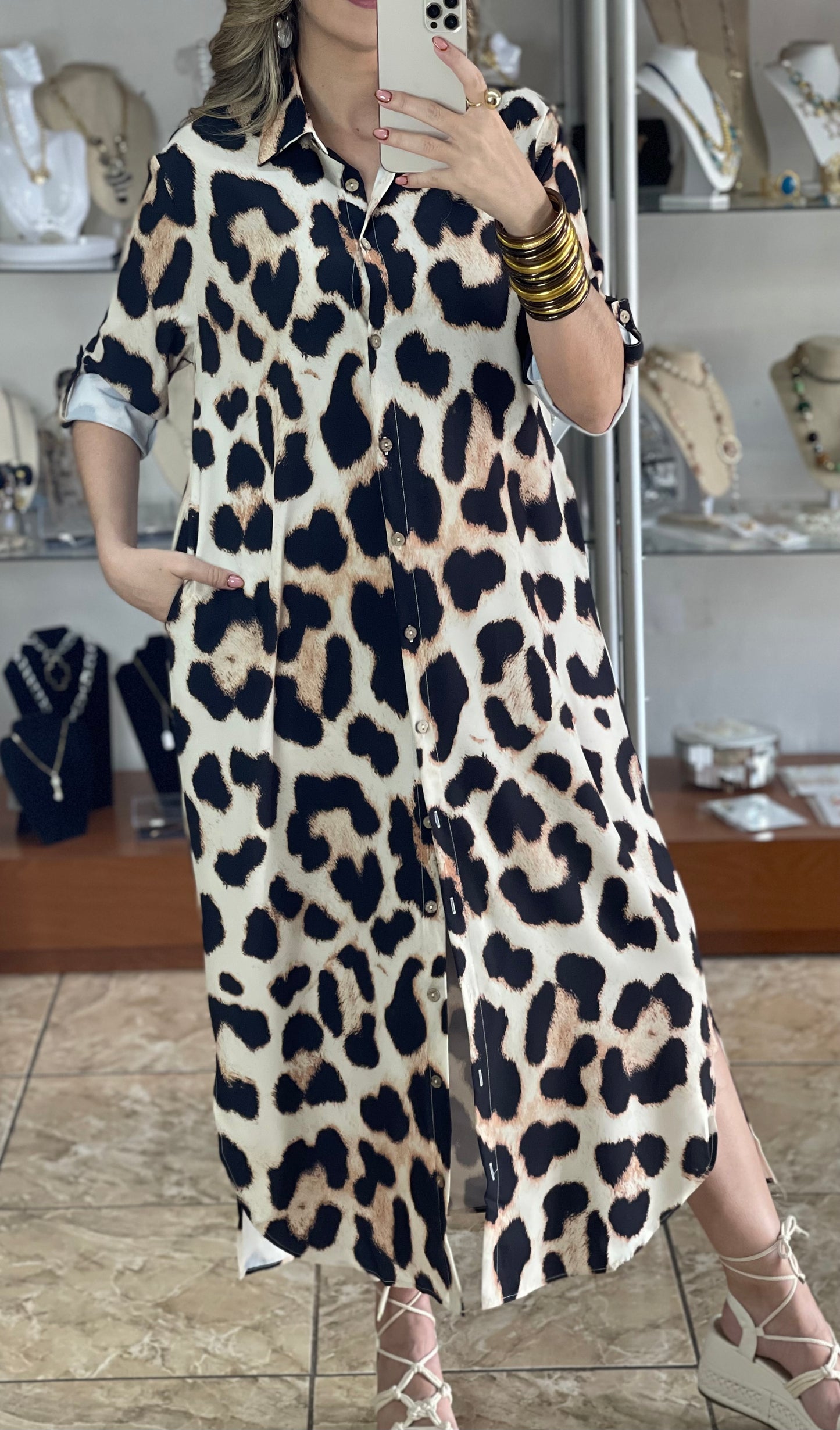 Button Down Leopard Maxi Dress