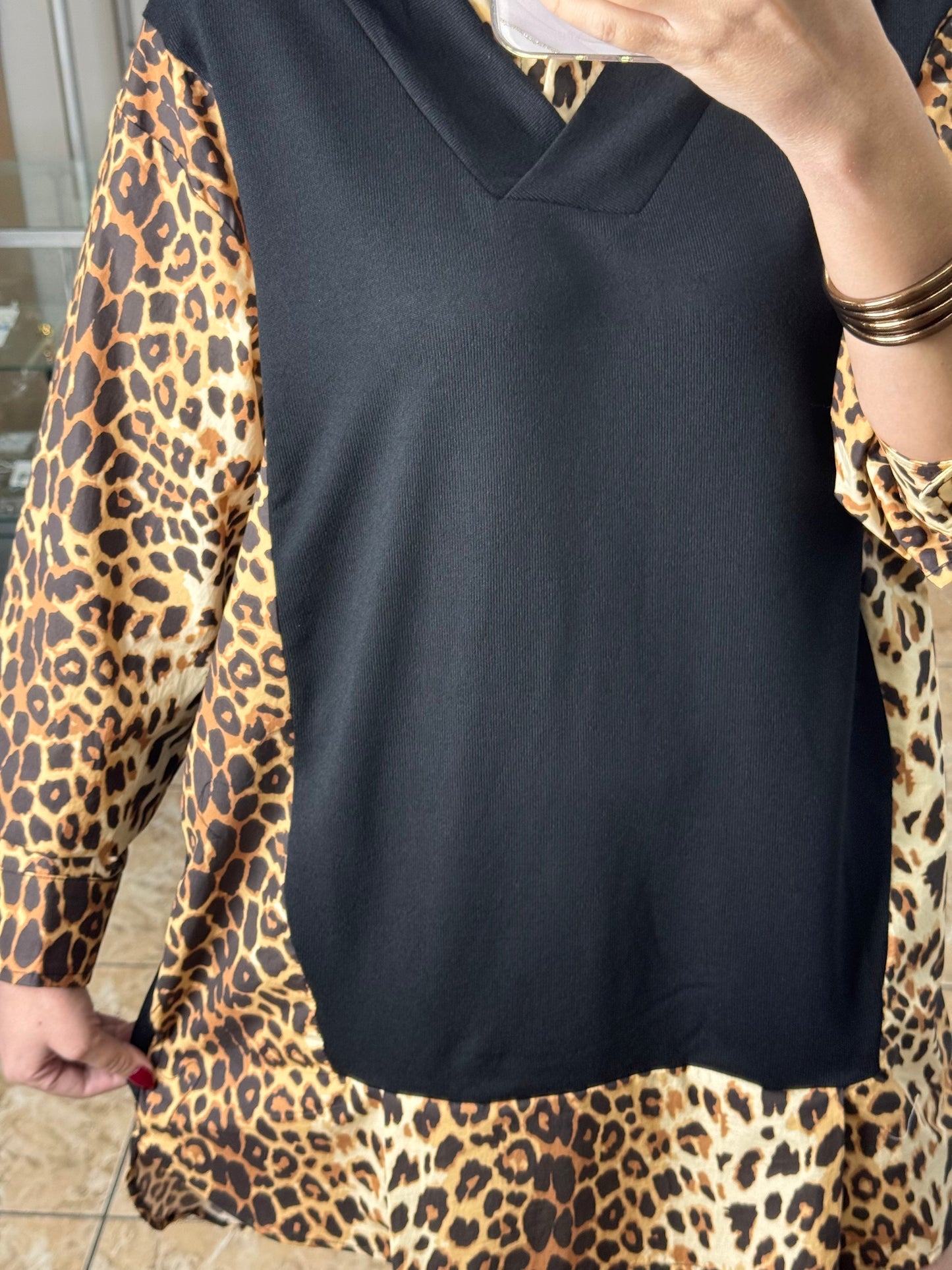 Black Sweater/Leopard Mini Dress