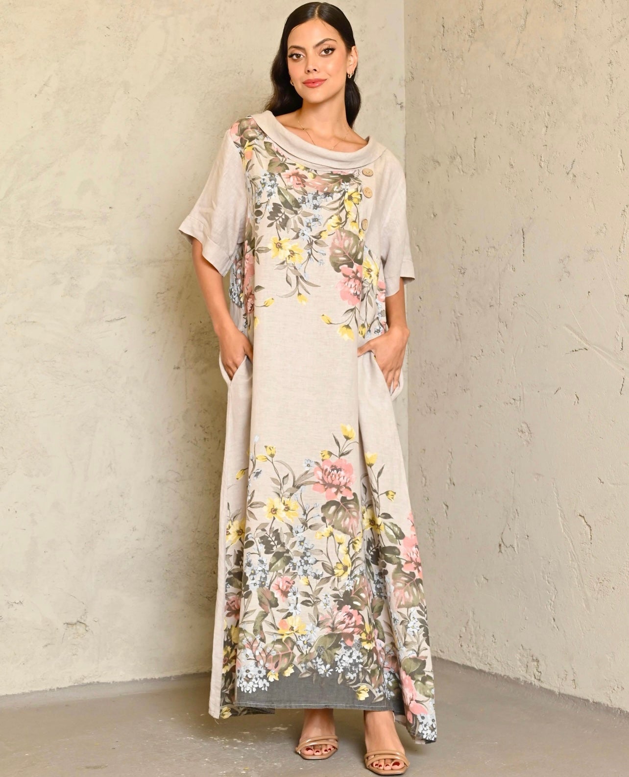 Charlotte OS Linen Floral Maxi Dress