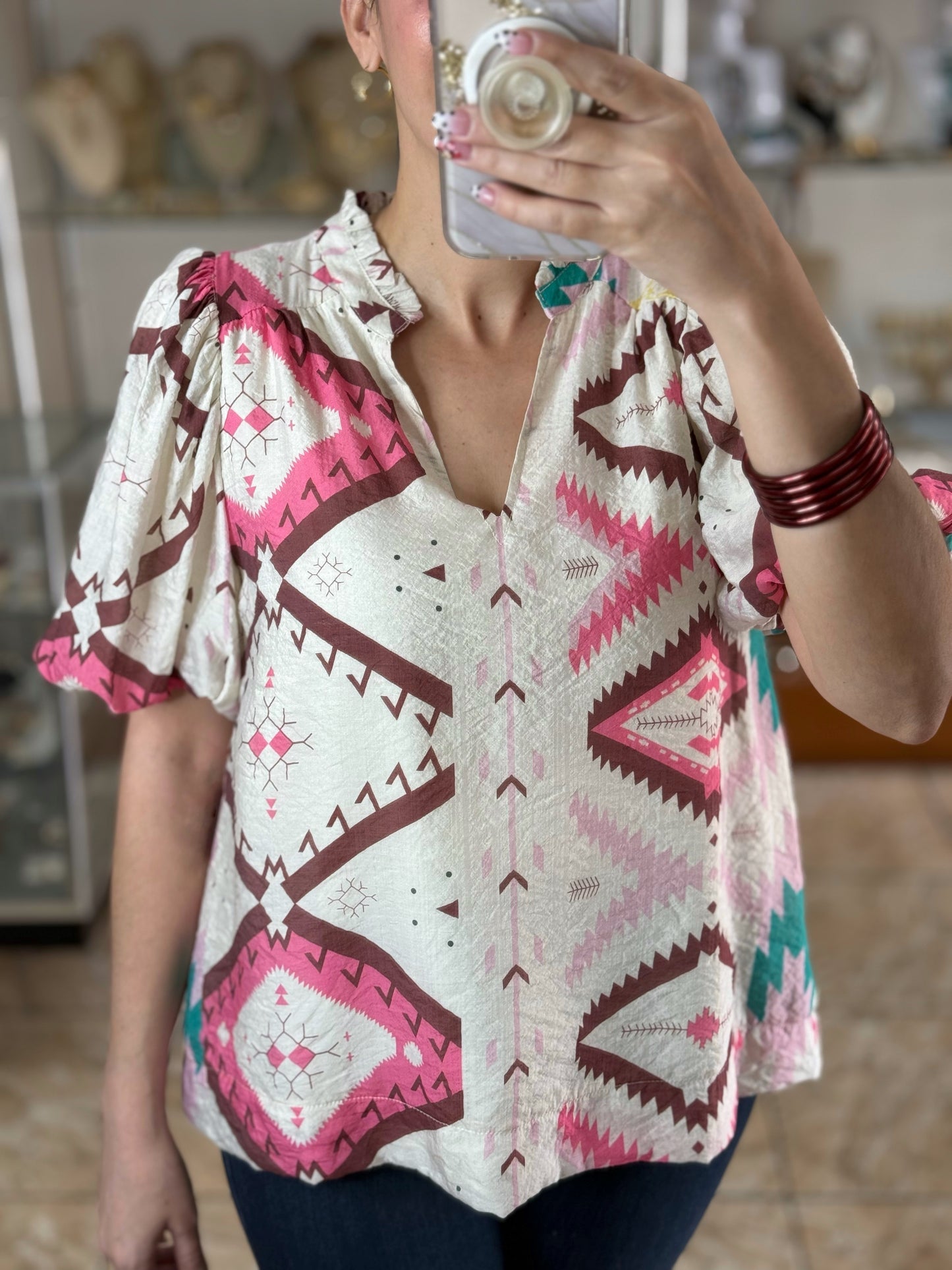 Cream Mix Puff Sleeves Top
