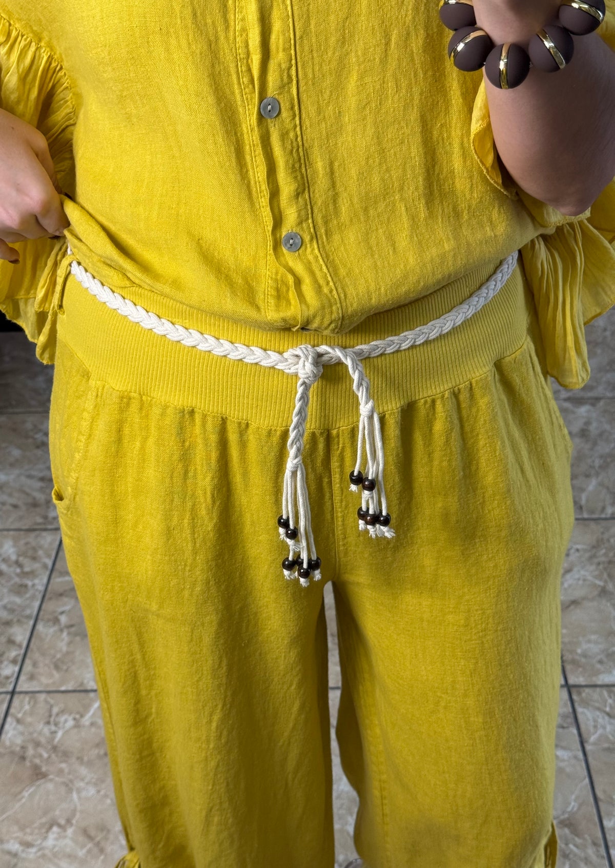 OS Linen Ruffle Top & Pant Set (NO RETURNS OR EXCHANGE)