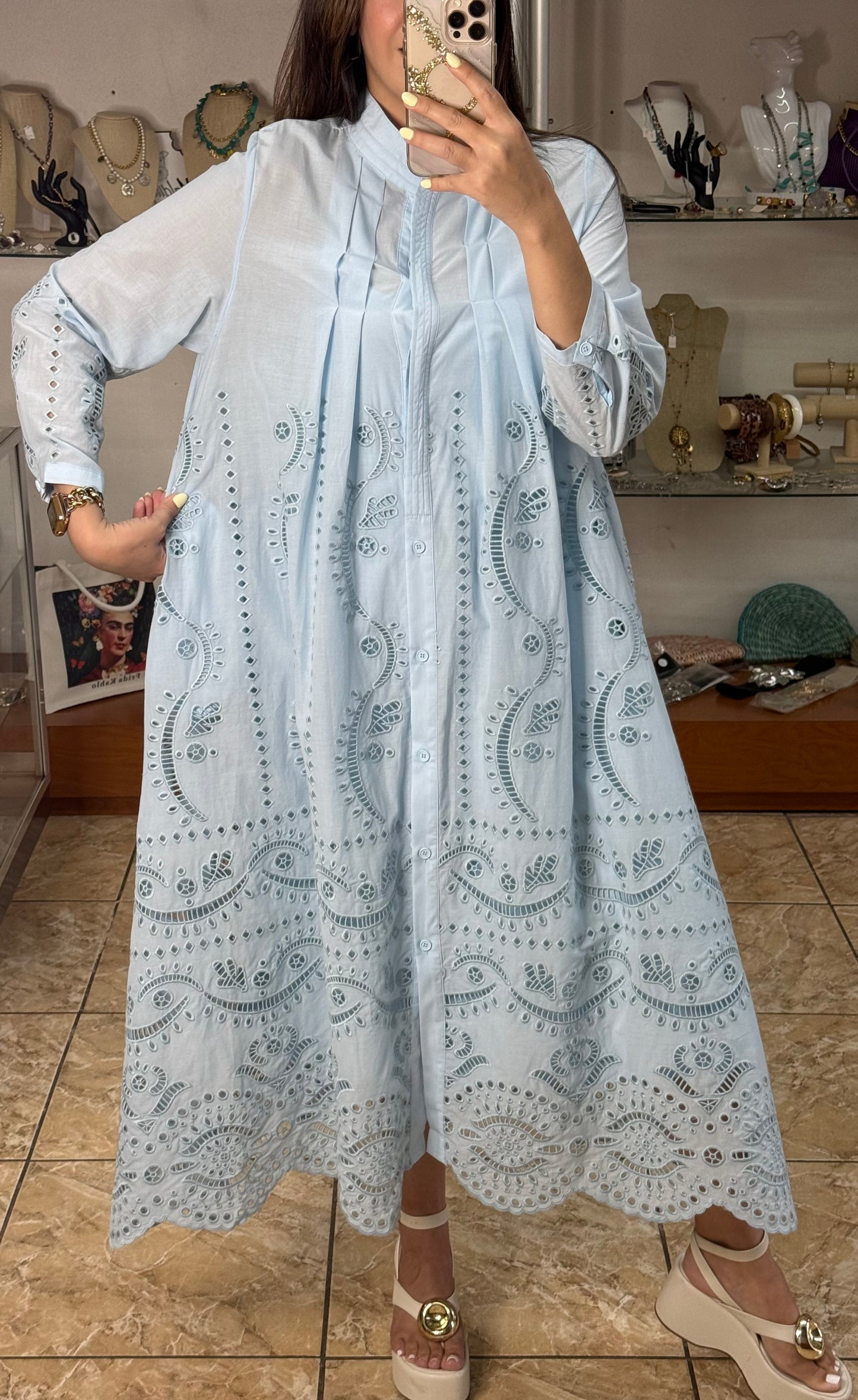Long Sleeves Embroidered OS Maxi Dress (NO RETURNS OR EXCHANGE)