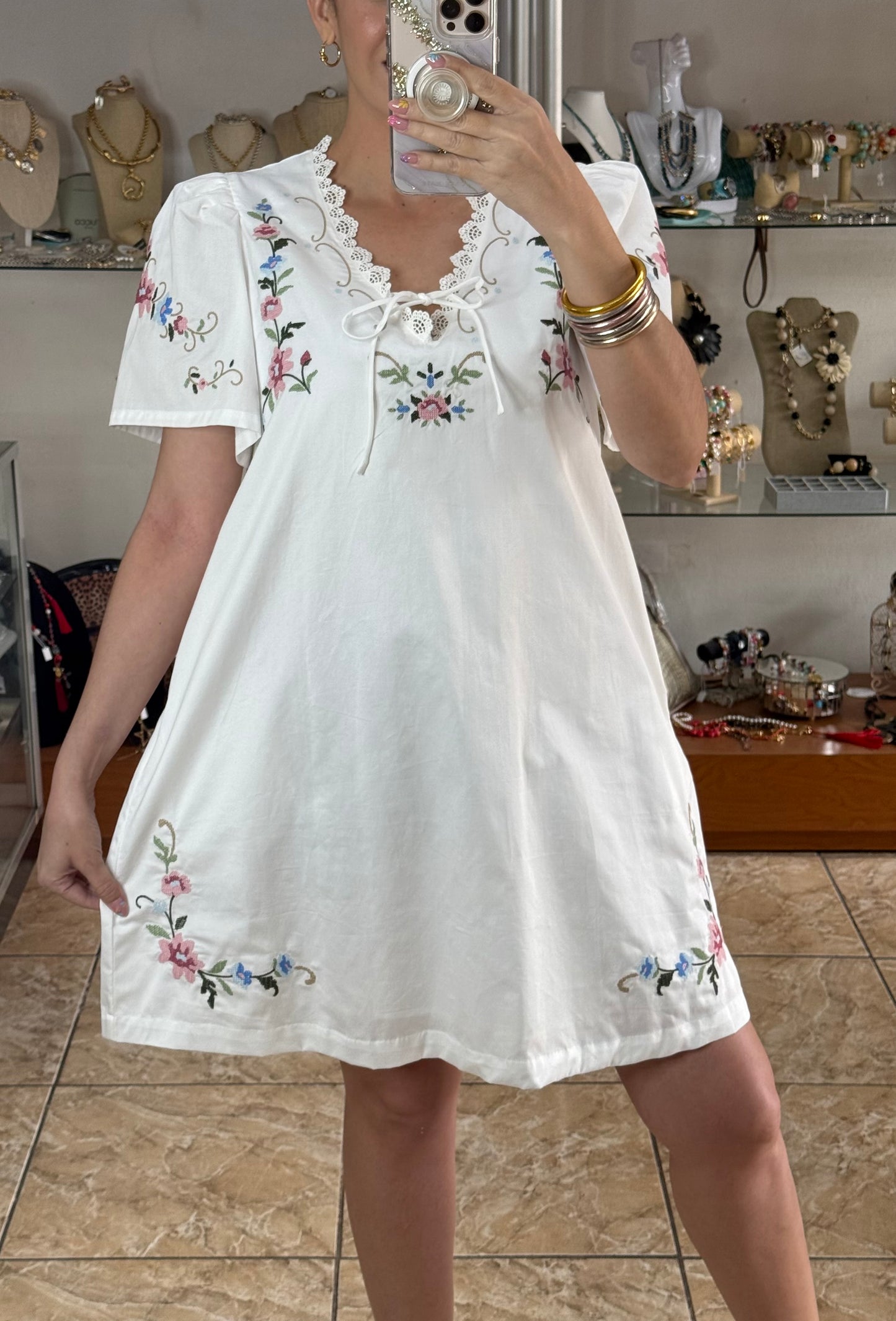 Delicate Floral Embroidery Dress