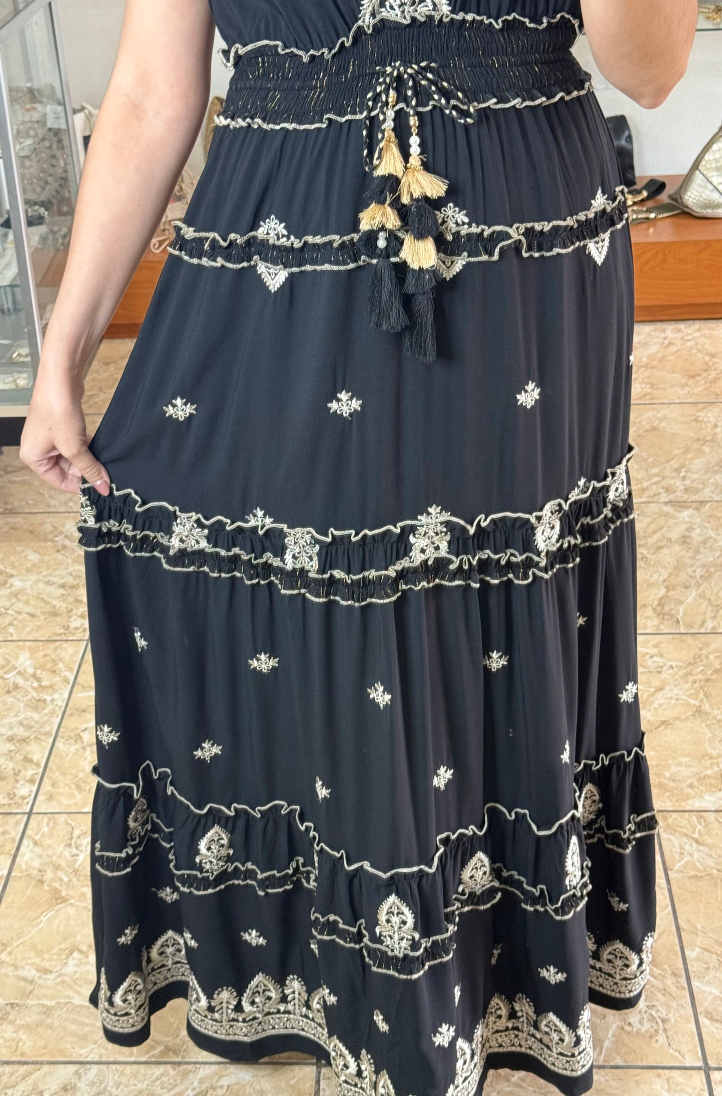 Black/Gold OS Maxi Boho Dress (FINAL SALE)
