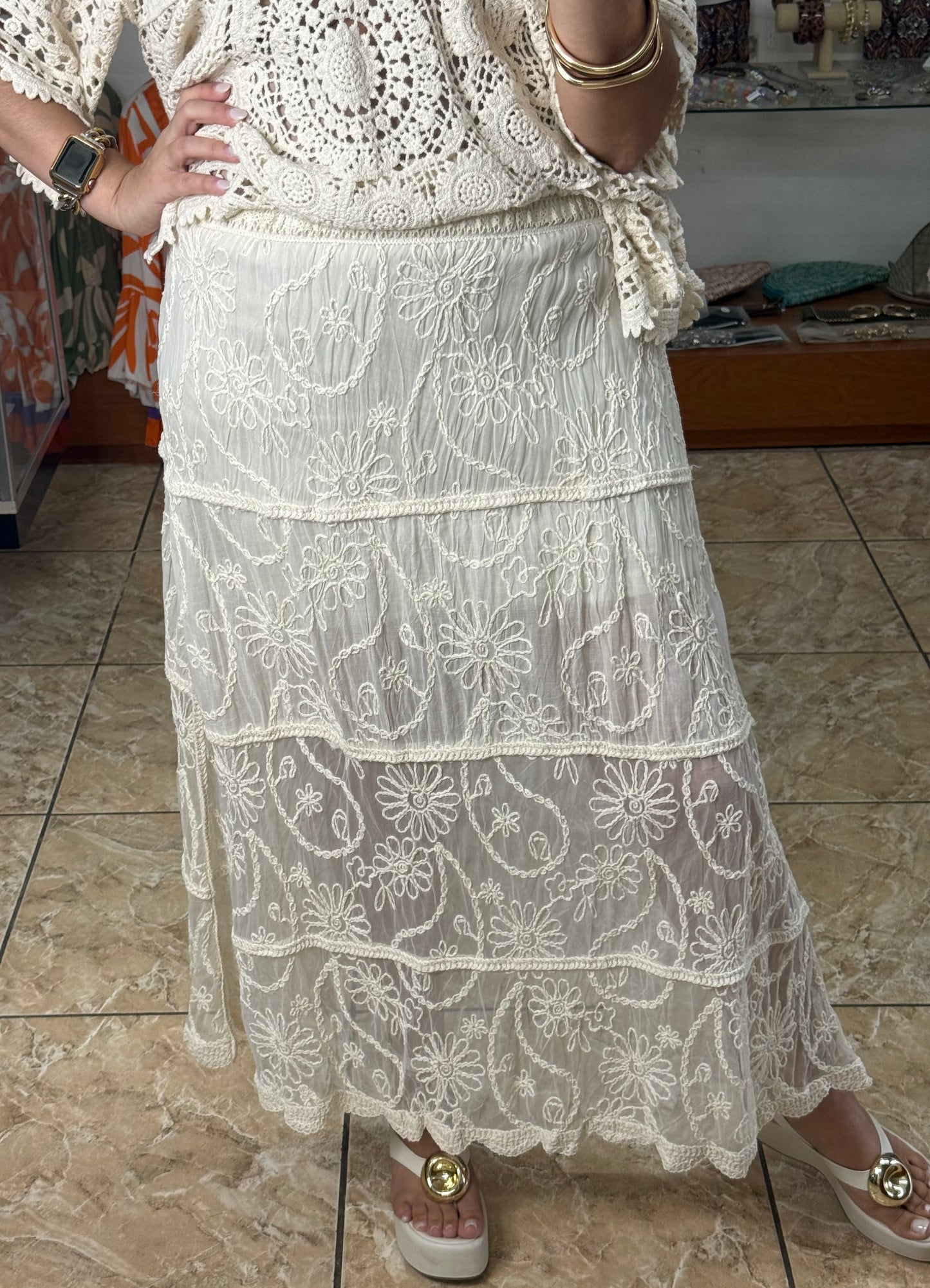 Cream OS Boho Maxi Skirt (NO RETURNS OR EXCHANGE)