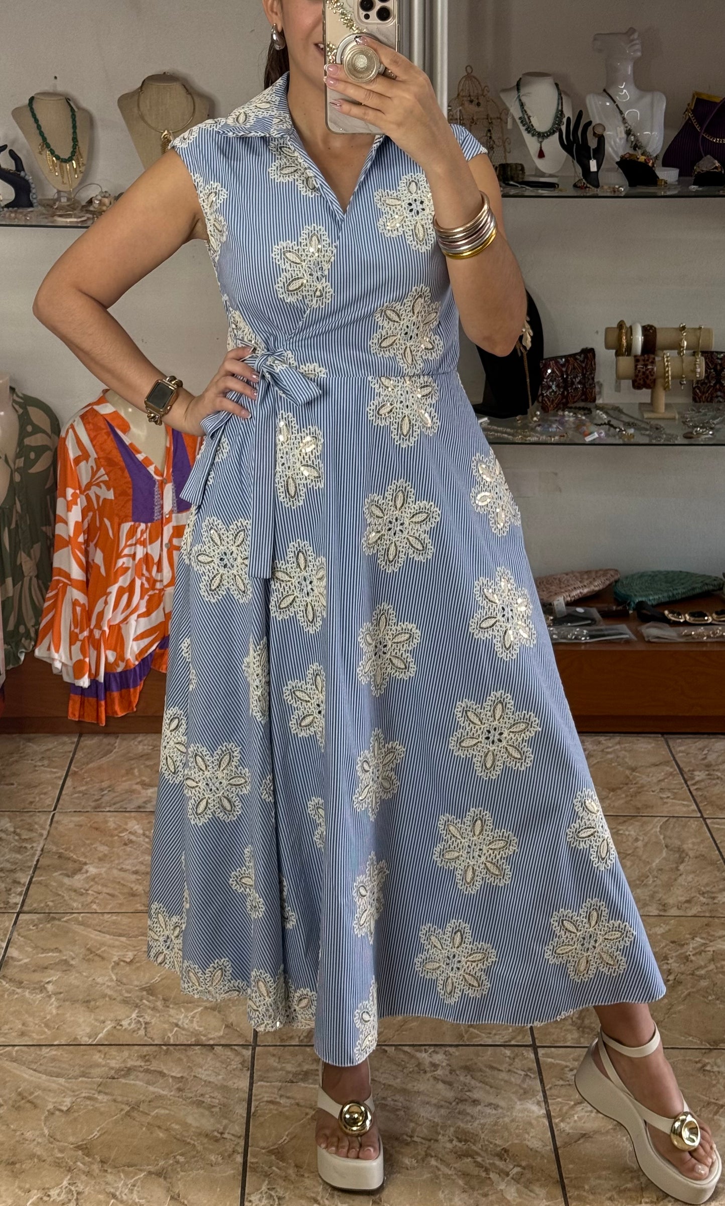 Stripes & Flowers OS Wrap Dress (NO RETURNS OR EXCHANGE)