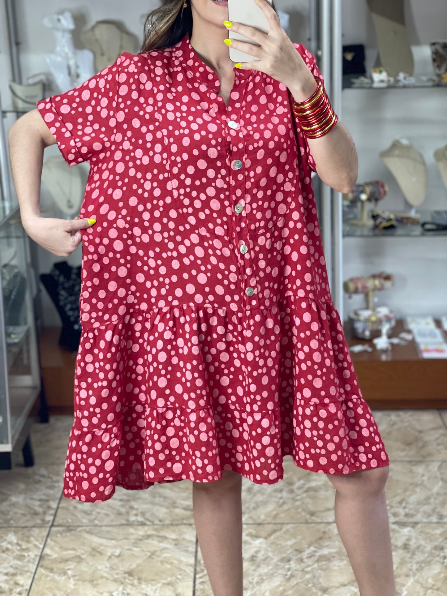 Polkadots Linen Short Dress