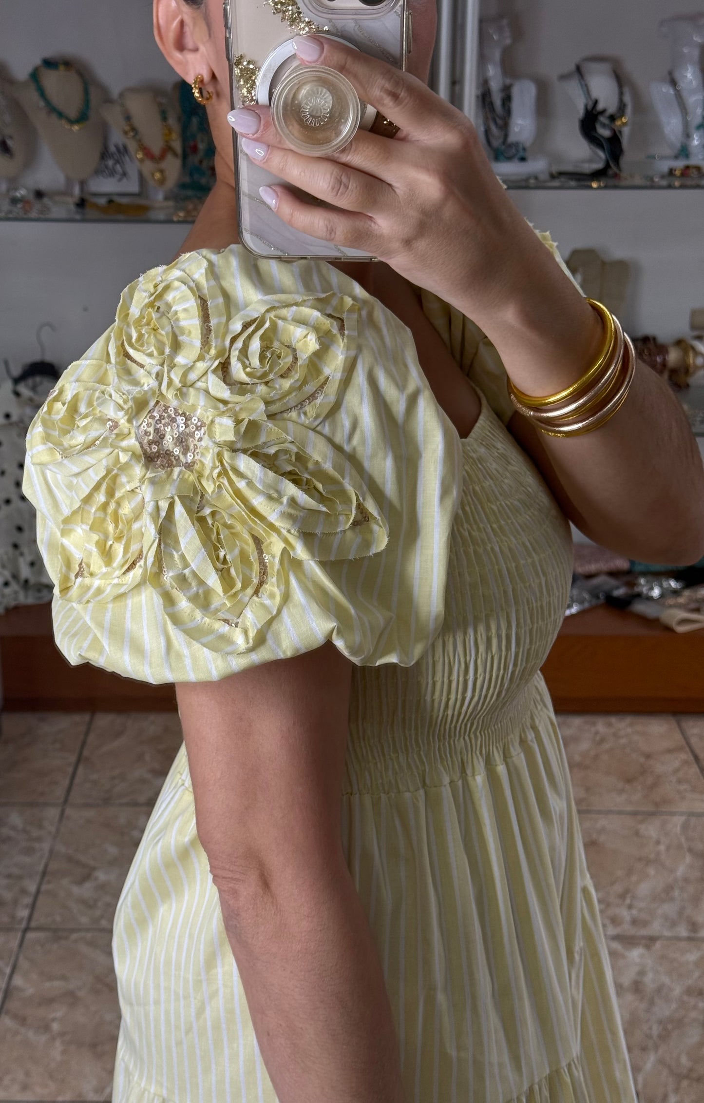Puff Sleeves Striped OS Maxi Dress (NO RETURNS OR EXCHANGE)