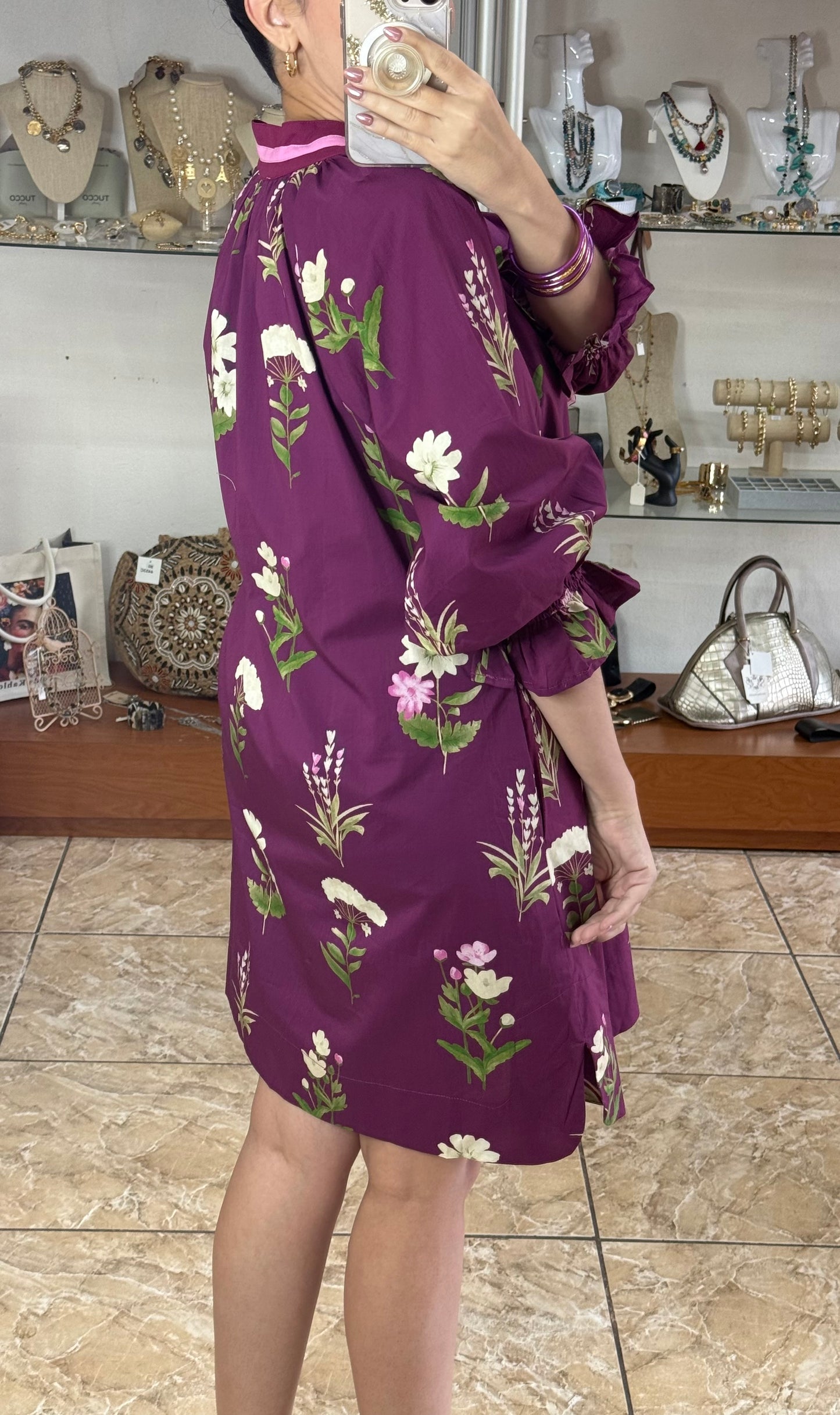 Floral Tunic Dress with Contrast Trim