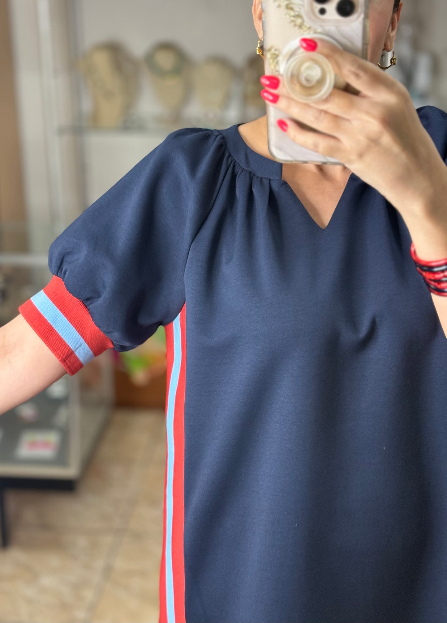 Varsity Trim Dress (Navy)