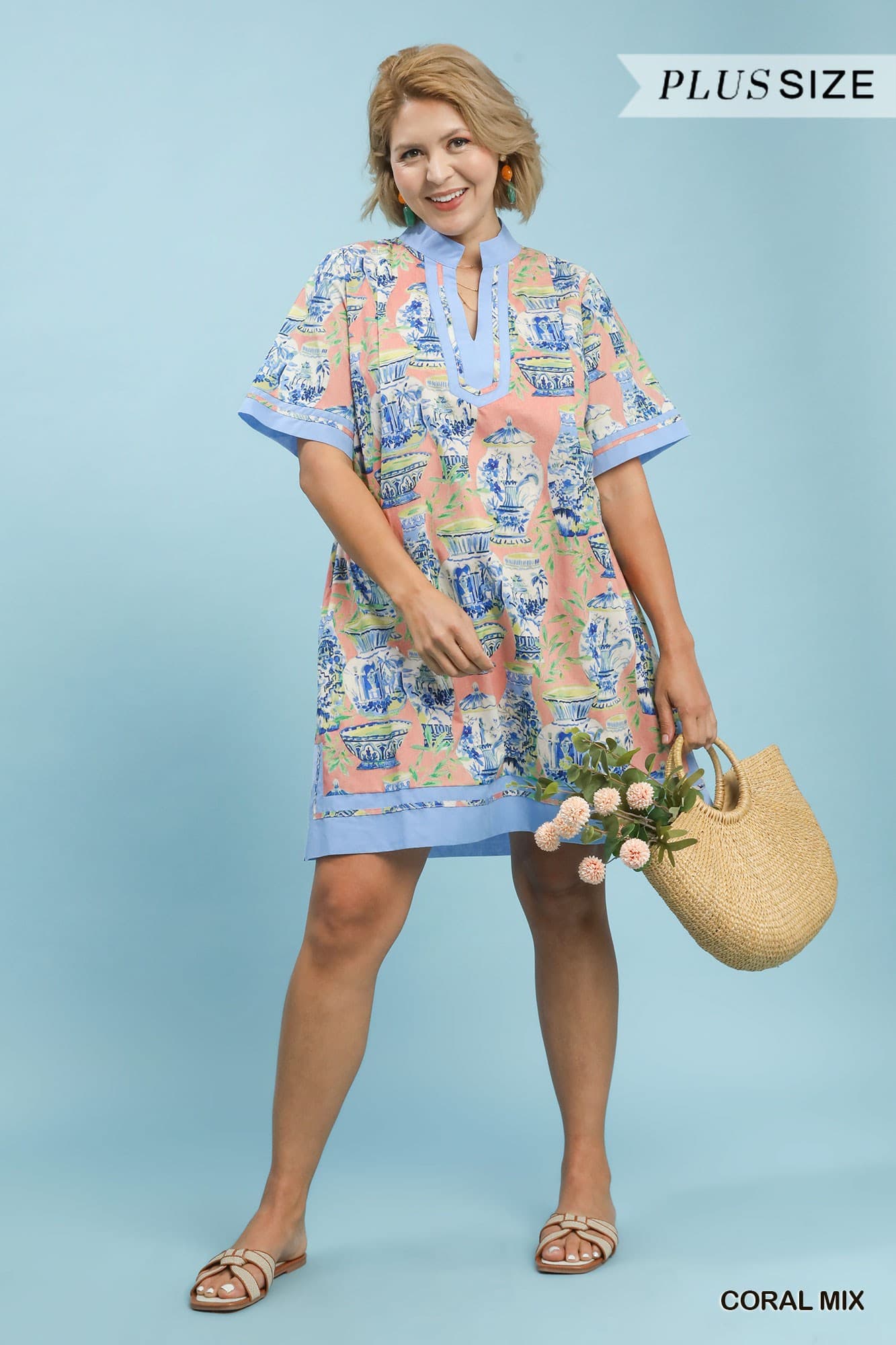 Coral Mix Abstract Print Dress (PLUS)