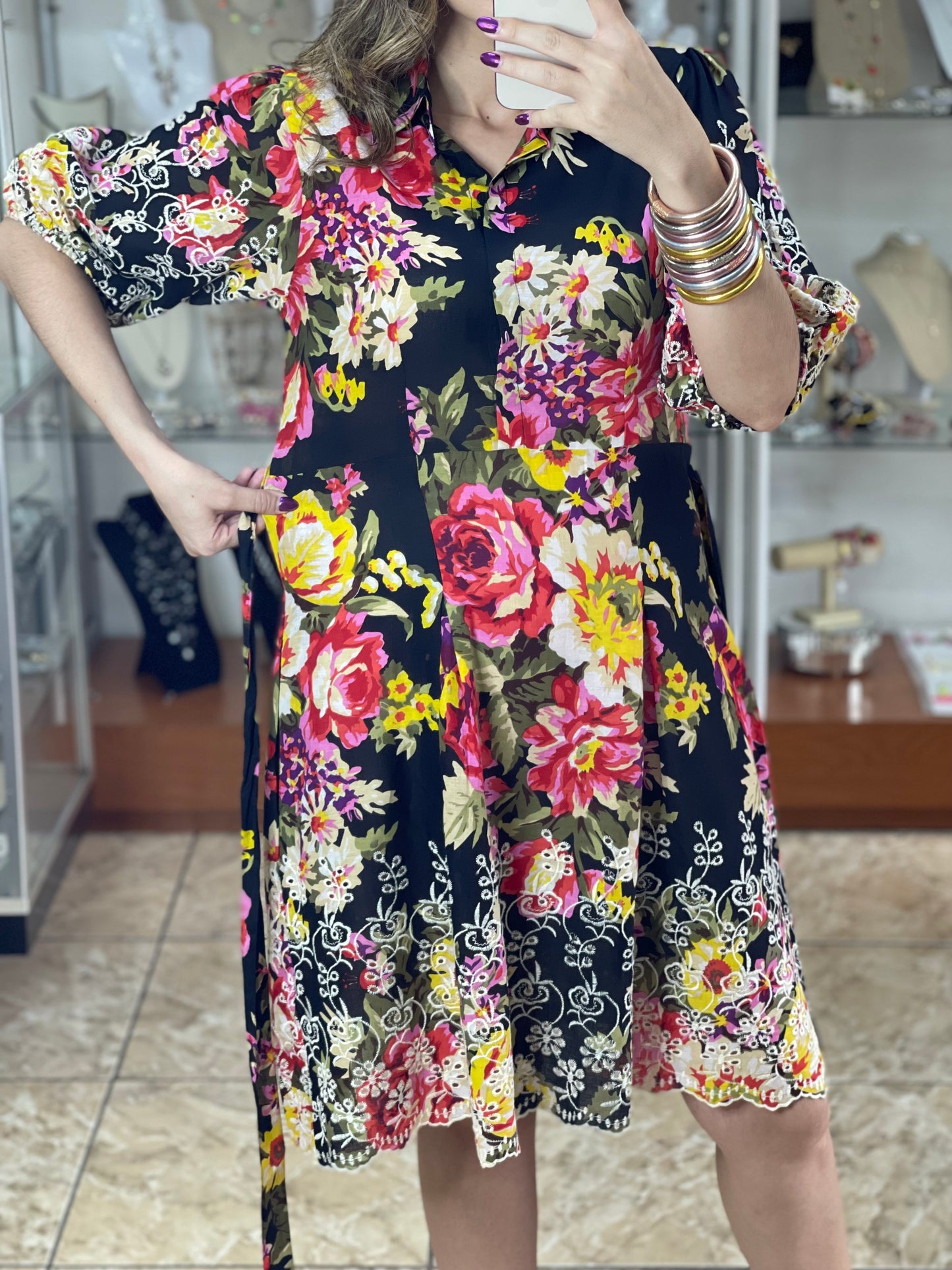 Black Floral Eyelet Dress