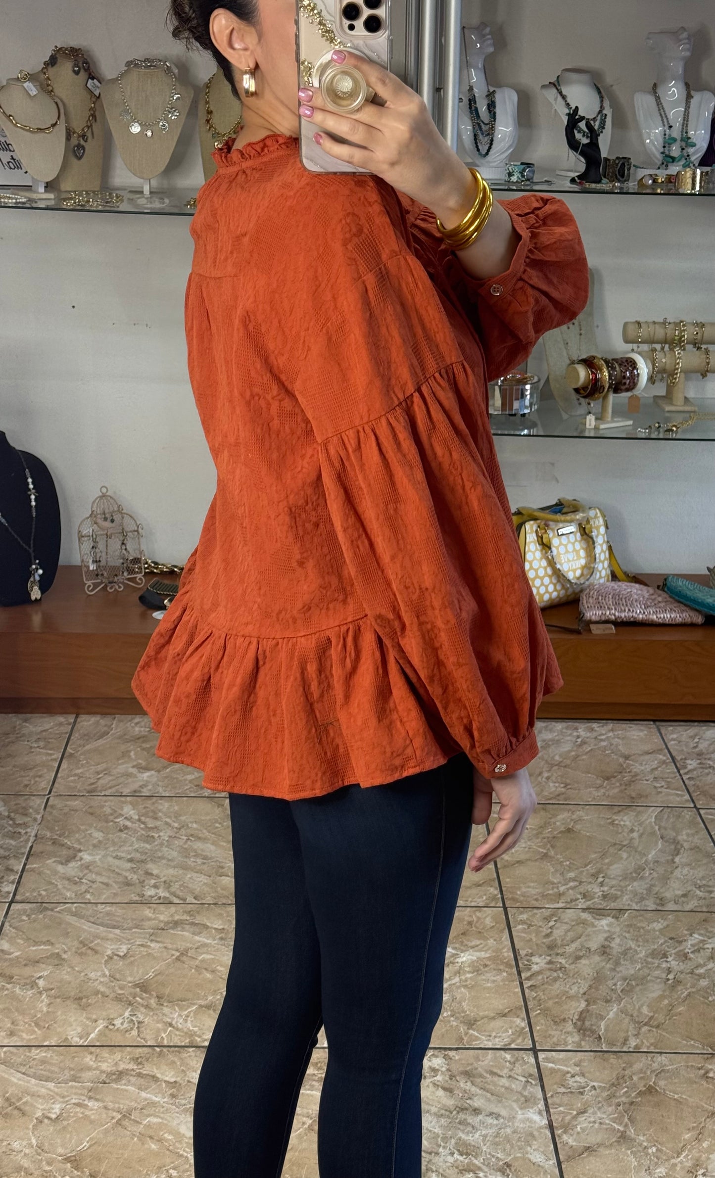 Burnt Orange Long Sleeves Top