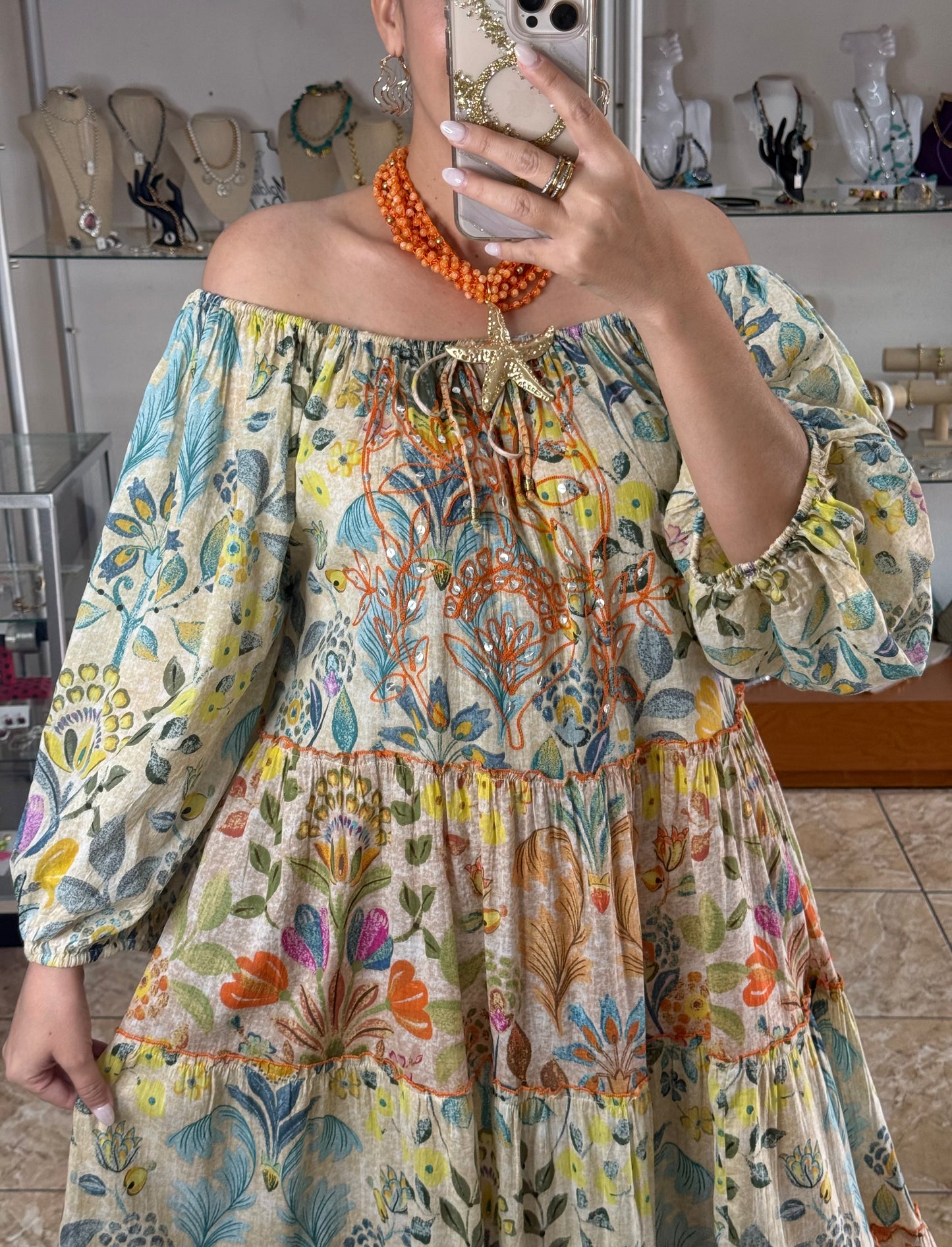 Floral Mix Off Shoulder Maxi Dress