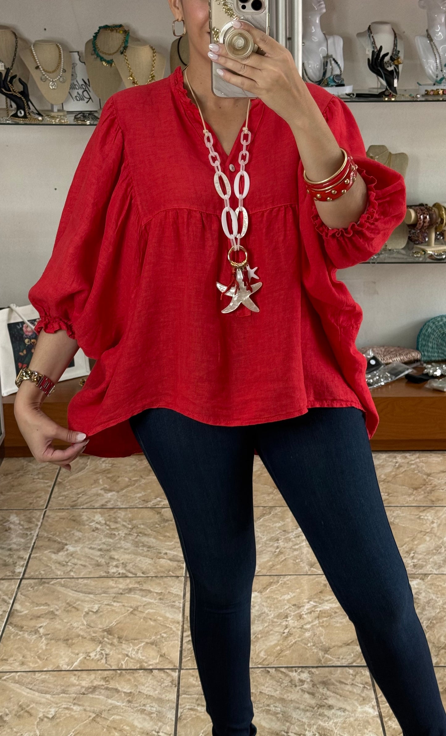 OS Babydoll Linen Top (NO RETURNS OR EXCHANGE)