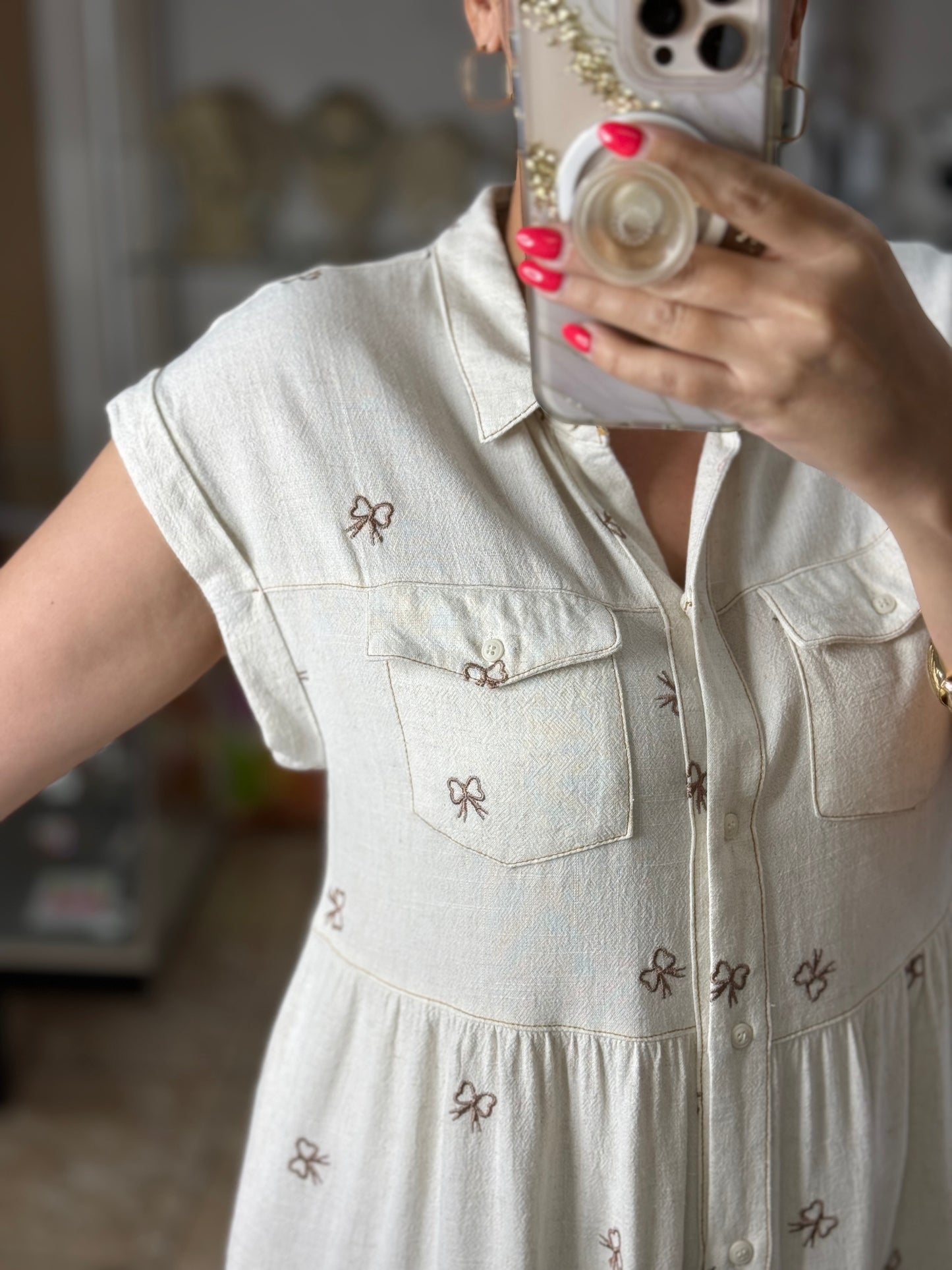 Embroidered Ribbons Linen Blend Dress