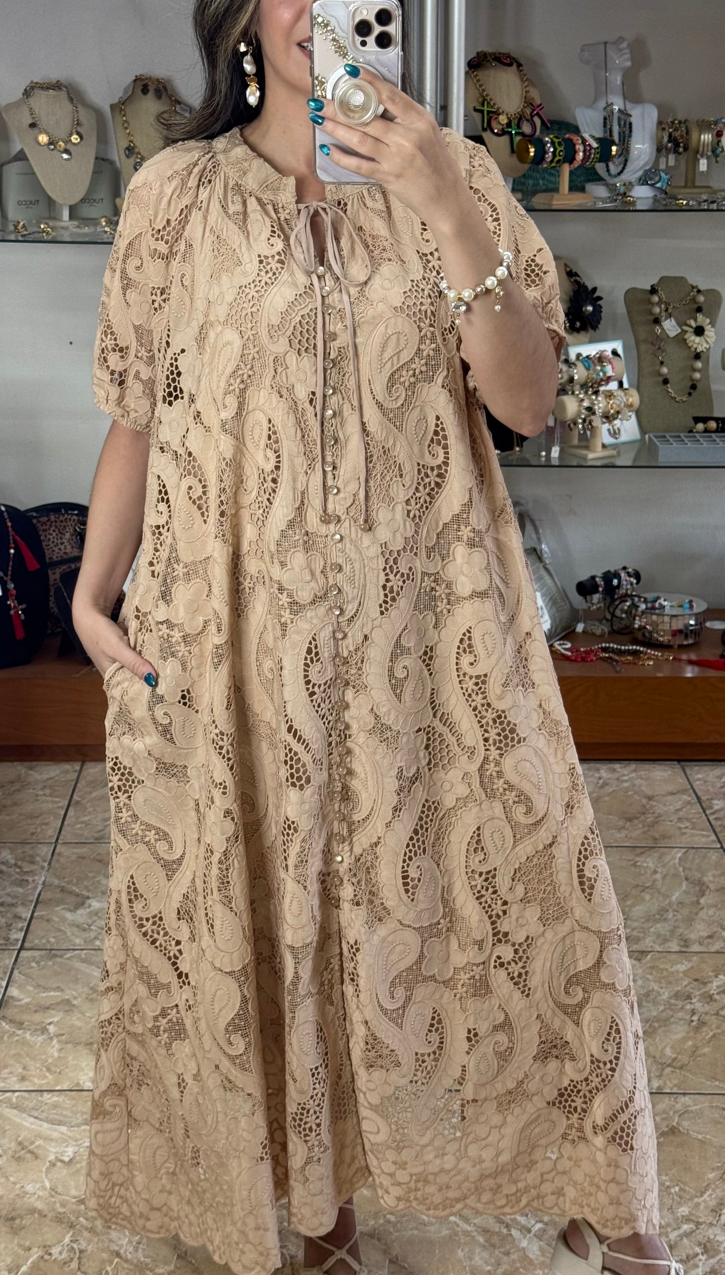 Paisley Embroidered Maxi OS Dress (FINAL SALE)