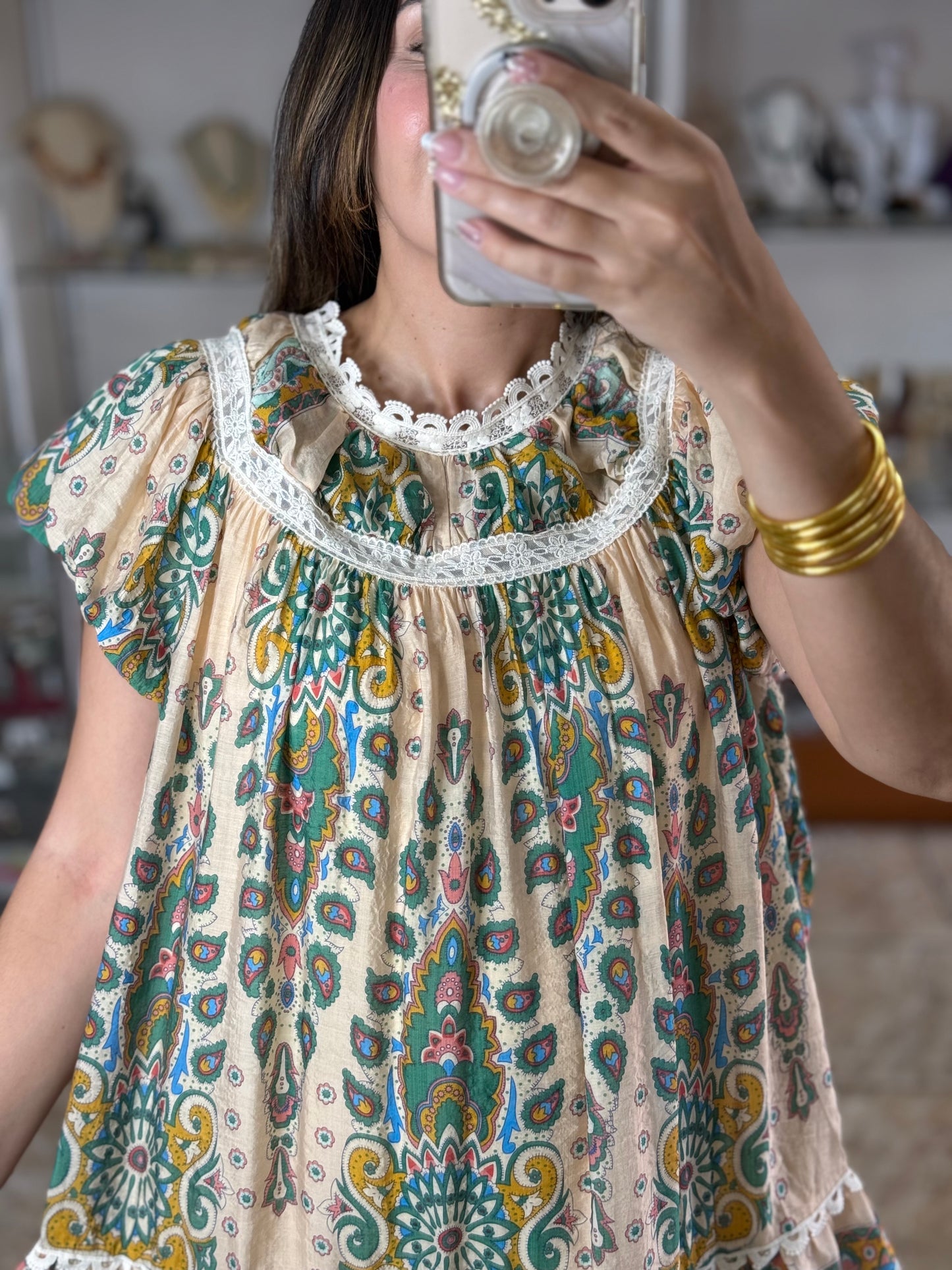 Green Mix Lace Details Mini Dress