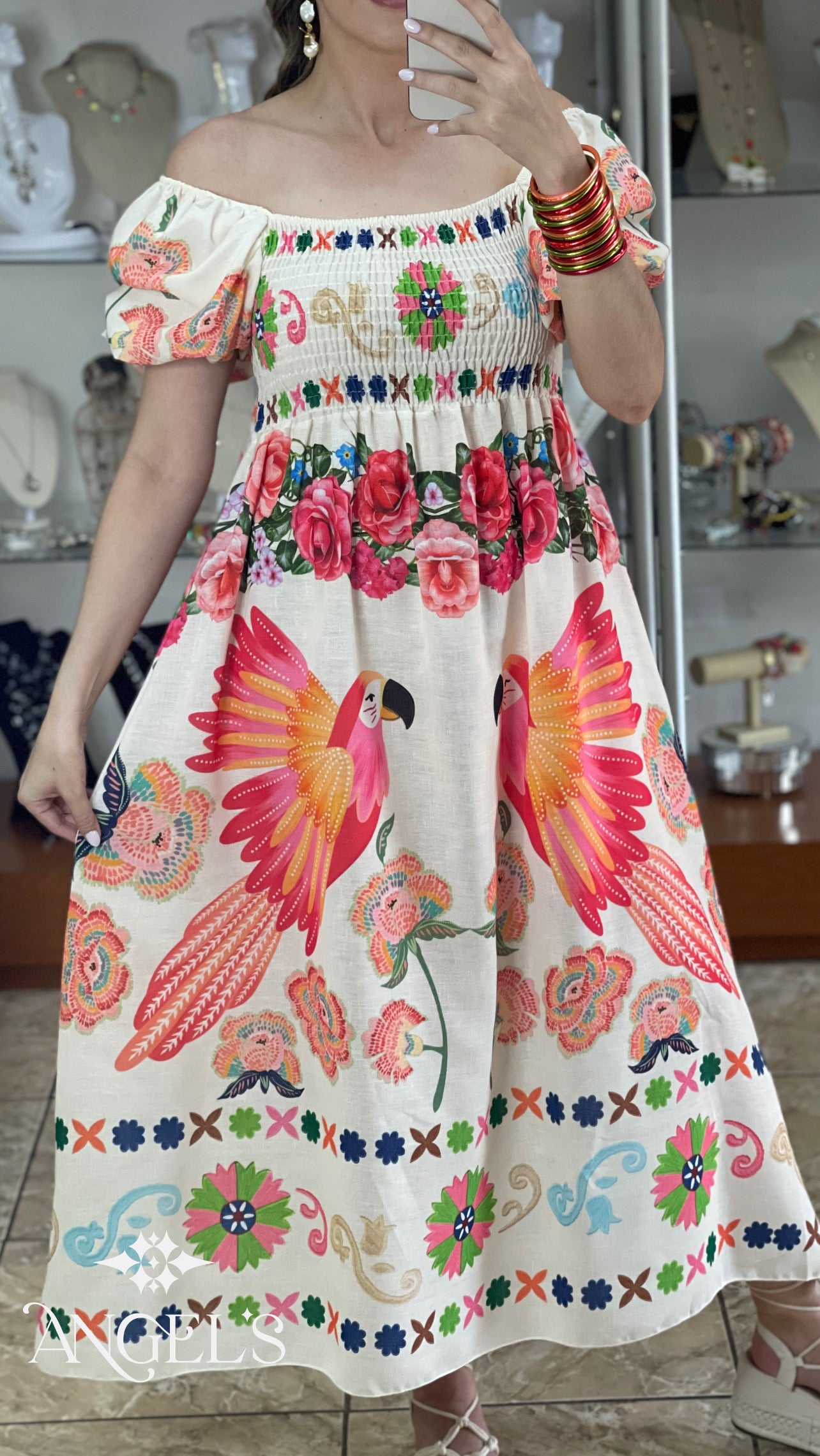 Pink Parrots OS Maxi Dress