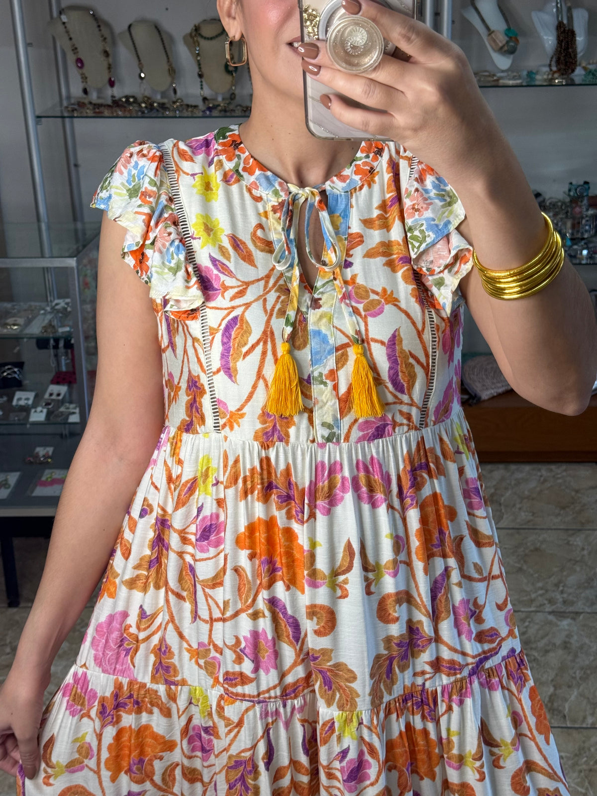 Orange Mix Floral Midi Dress