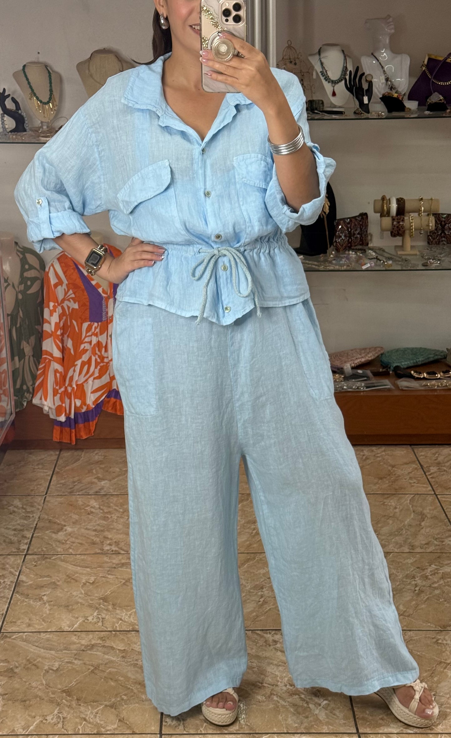 OS Linen Top & Jumpsuit Set (NO RETURNS OR EXCHANGE)