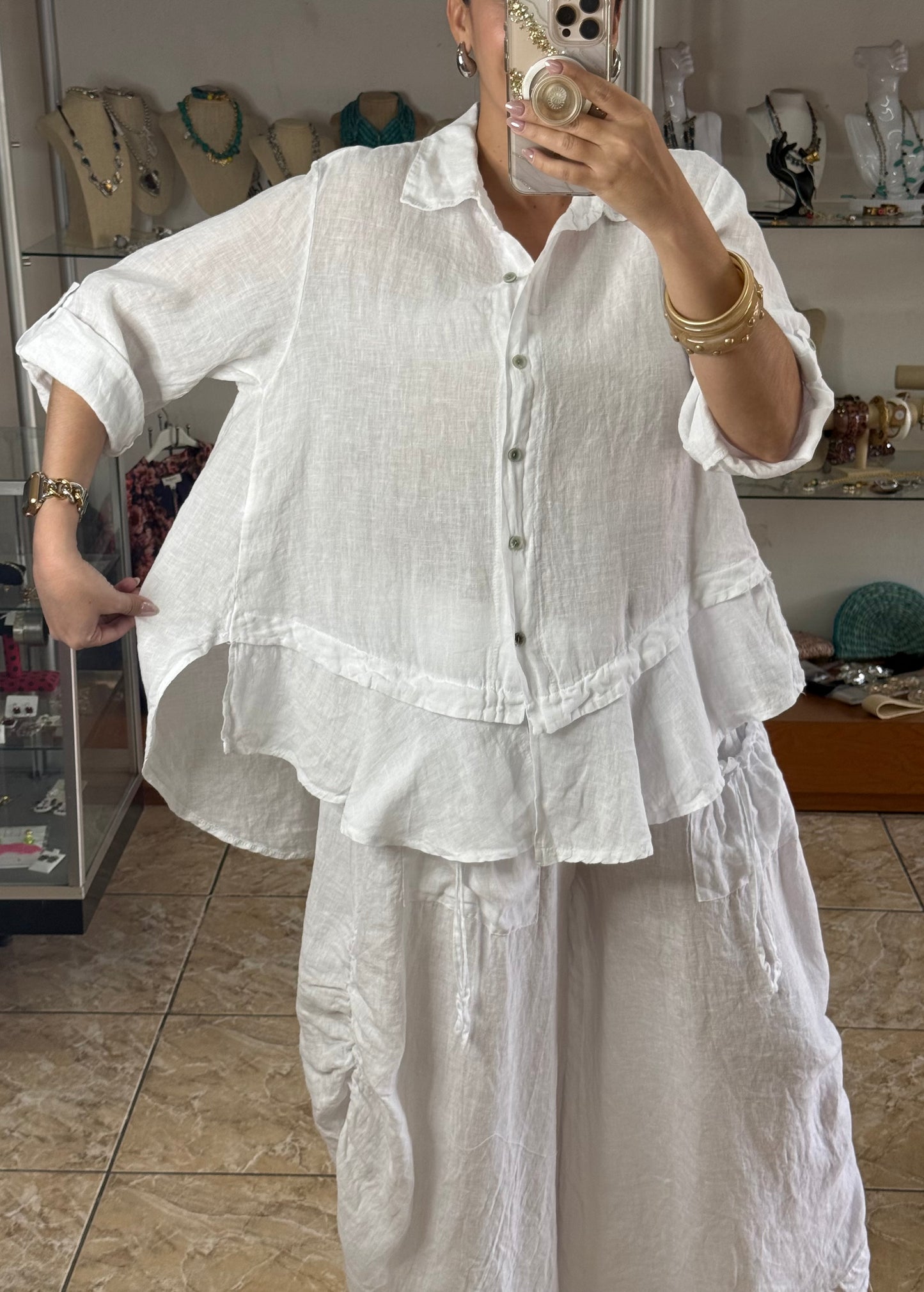 OS Linen Ruffle Pant Set (NO RETURNS OR EXCHANGE)