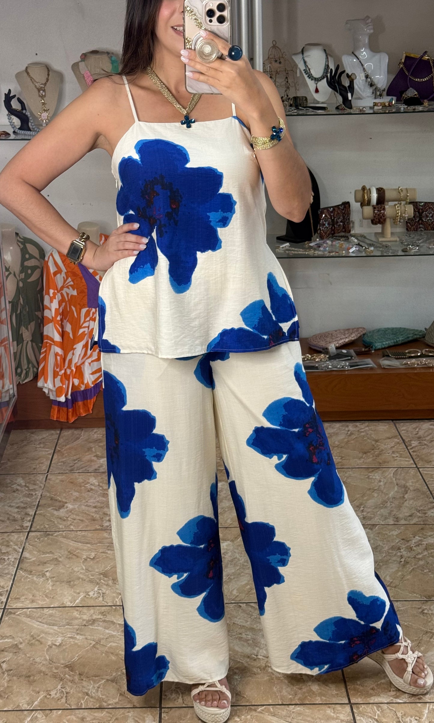 Blue Flowers Top & Pant Set