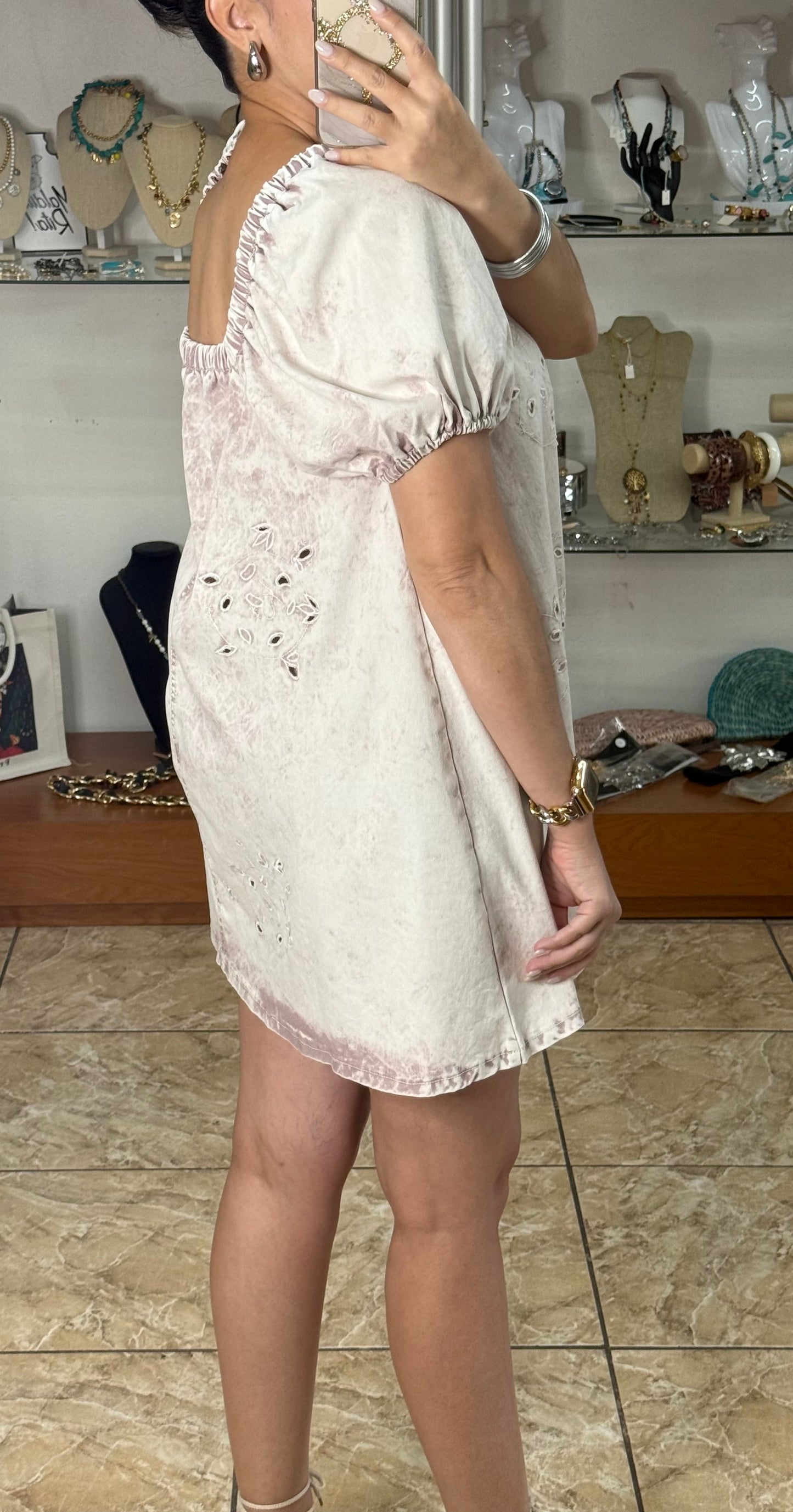 Eyelet Denim Wash Mini Dress