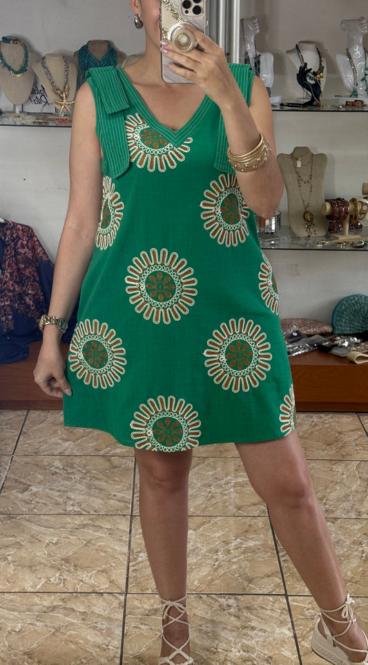 Green Sleeveless V-Neck Mini Dress