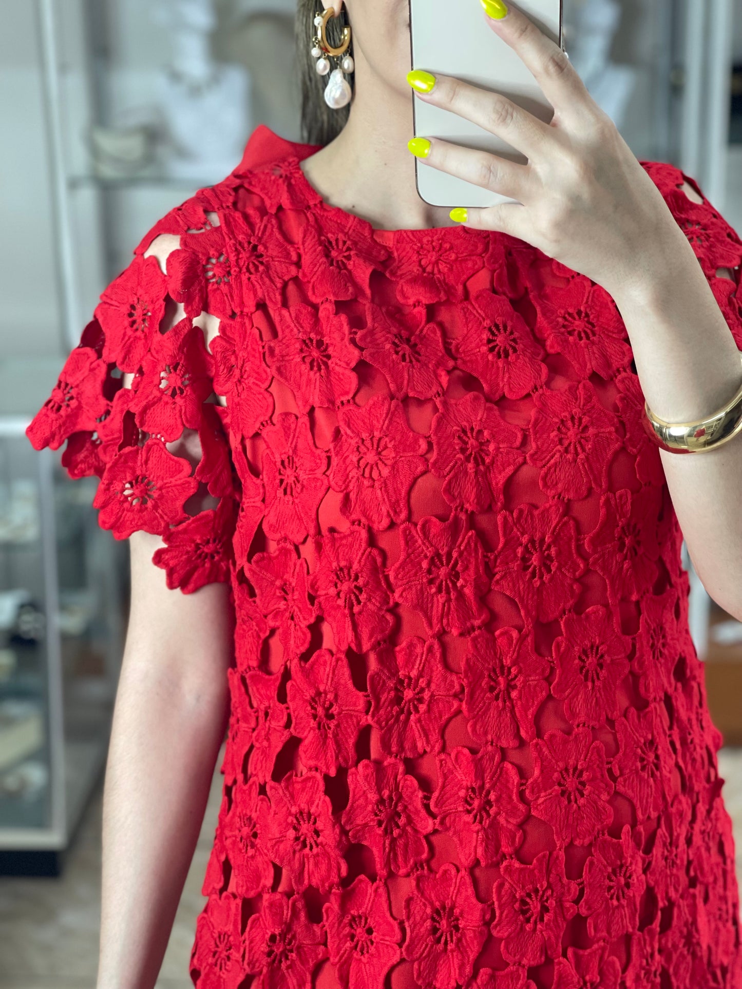 Red Floral Lace Dress