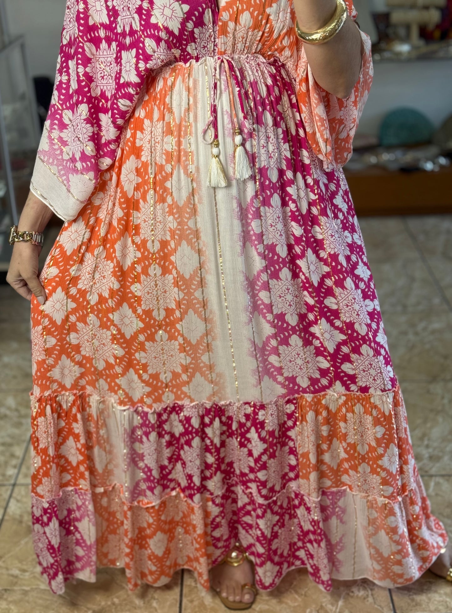 Pink/Orange OS Boho Maxi Dress (NO RETURNS OR EXCHANGE)