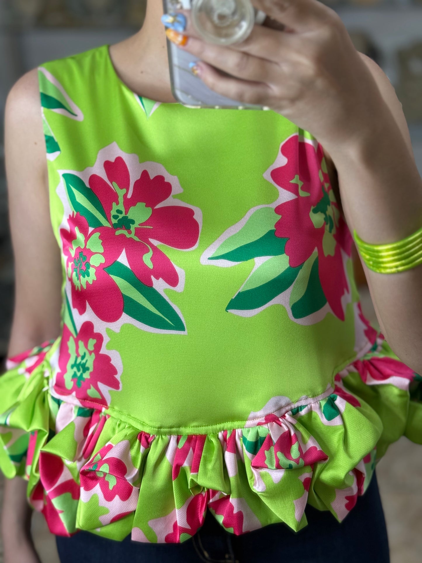 Chartreuse Floral Top