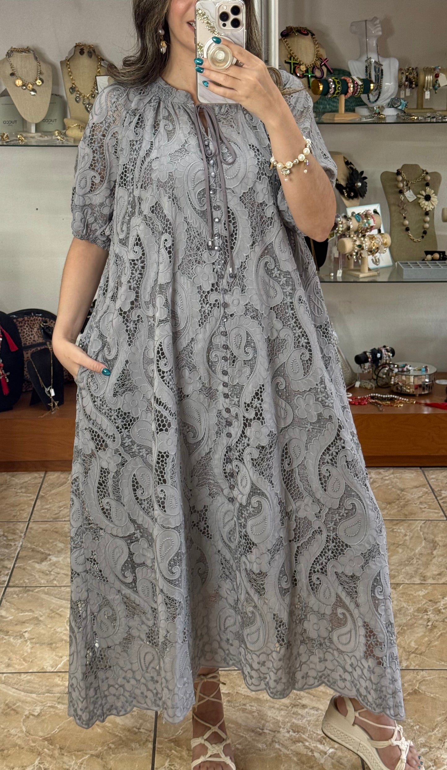 Paisley Embroidered Maxi OS Dress (FINAL SALE)