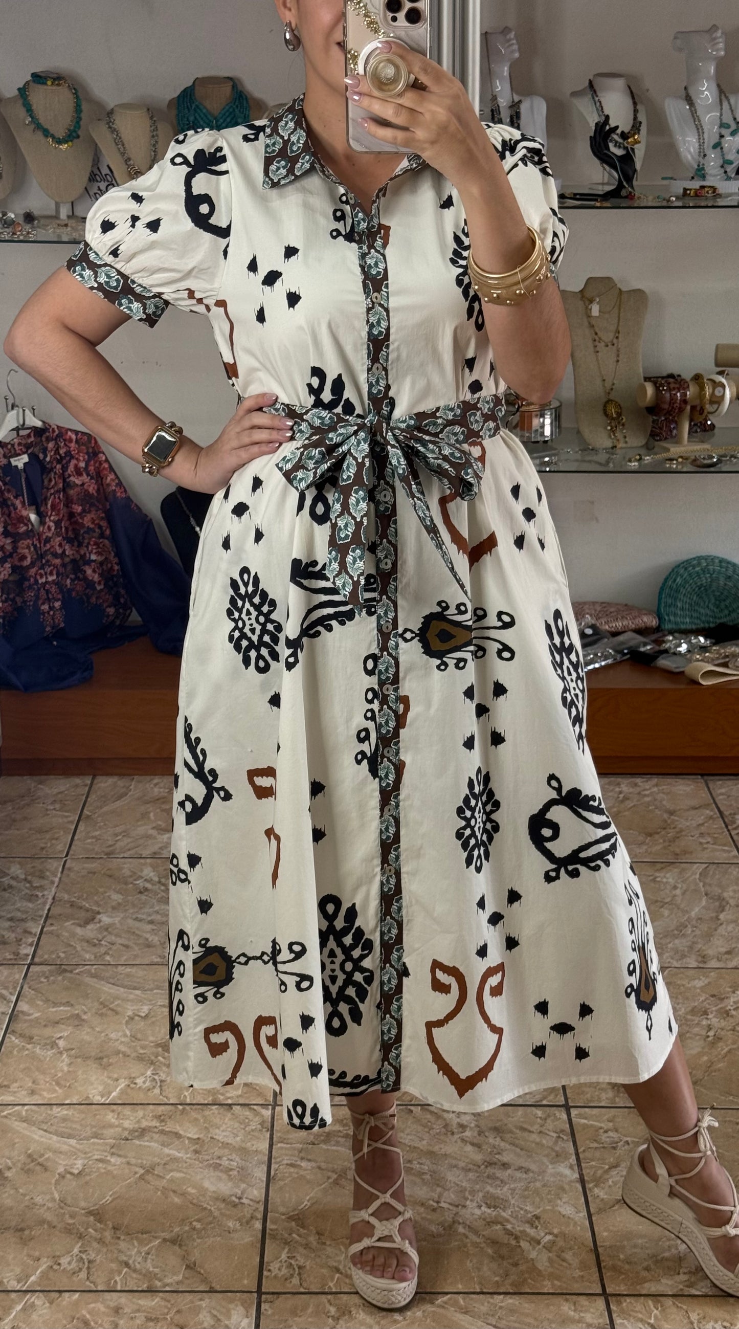 Ivory Mix Boho Print Midi Dress