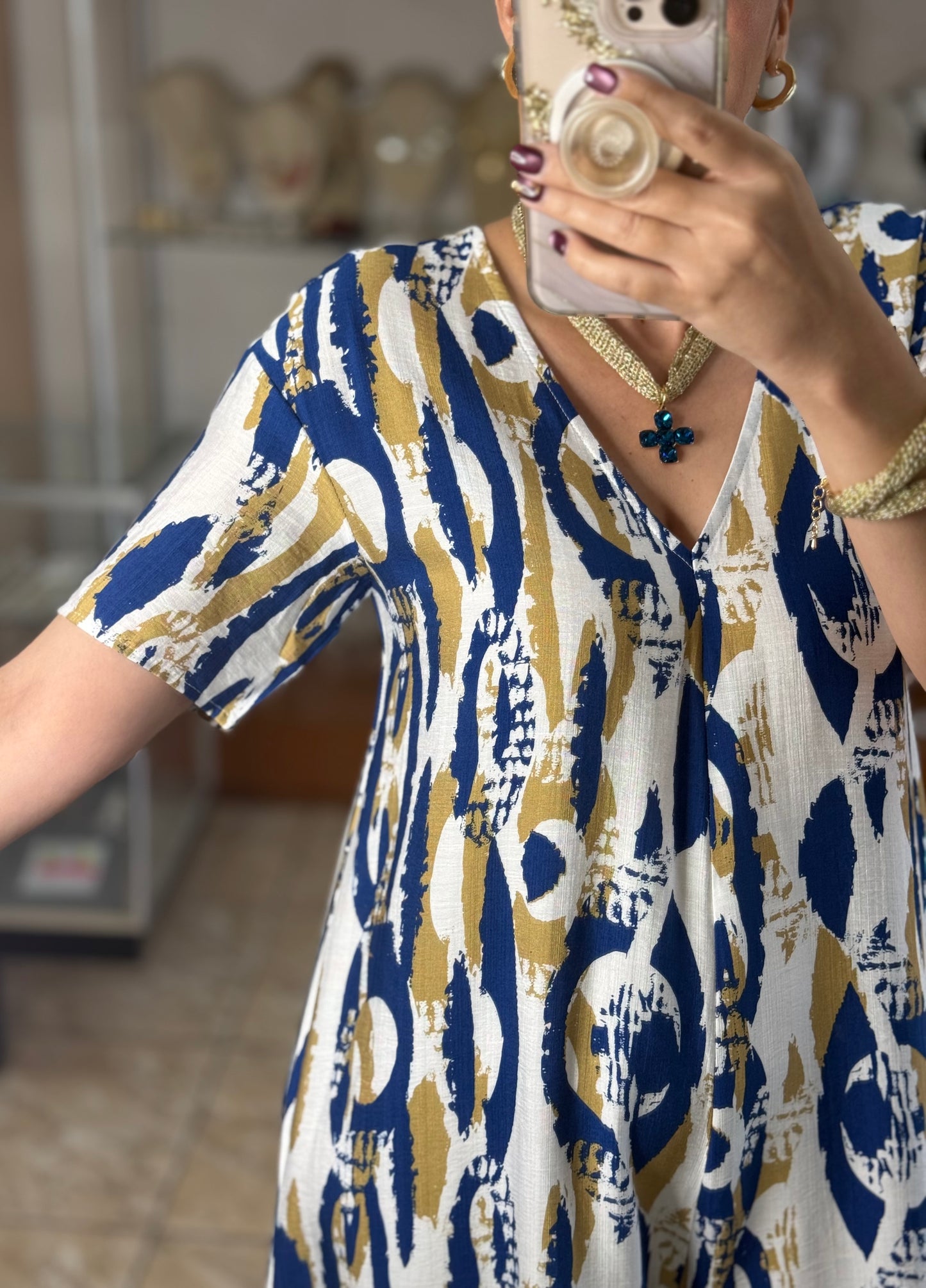 Blue Mix Short Sleeves Boho Jumpsuit