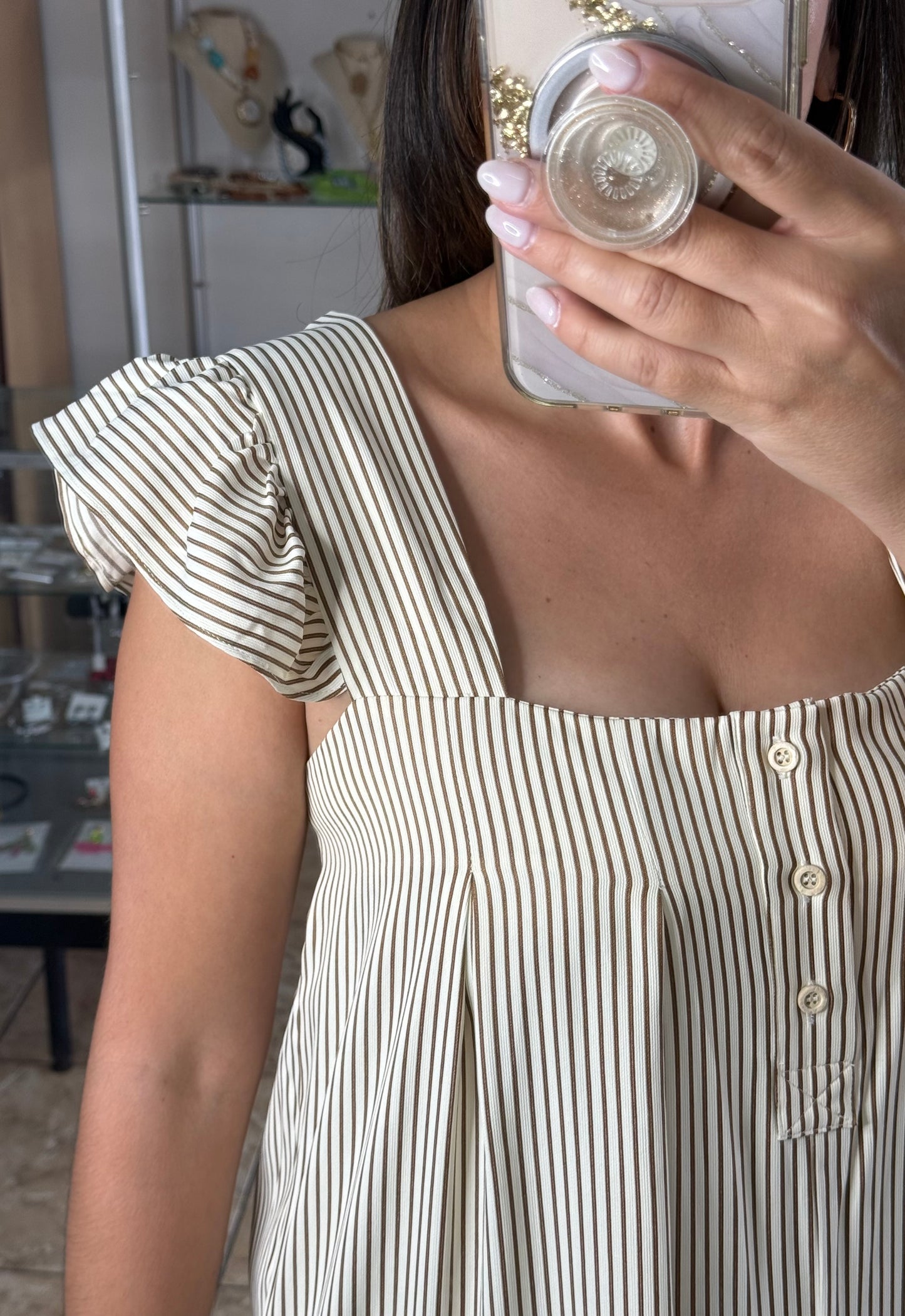 Oatmeal/Brown Stripes Jumpsuit