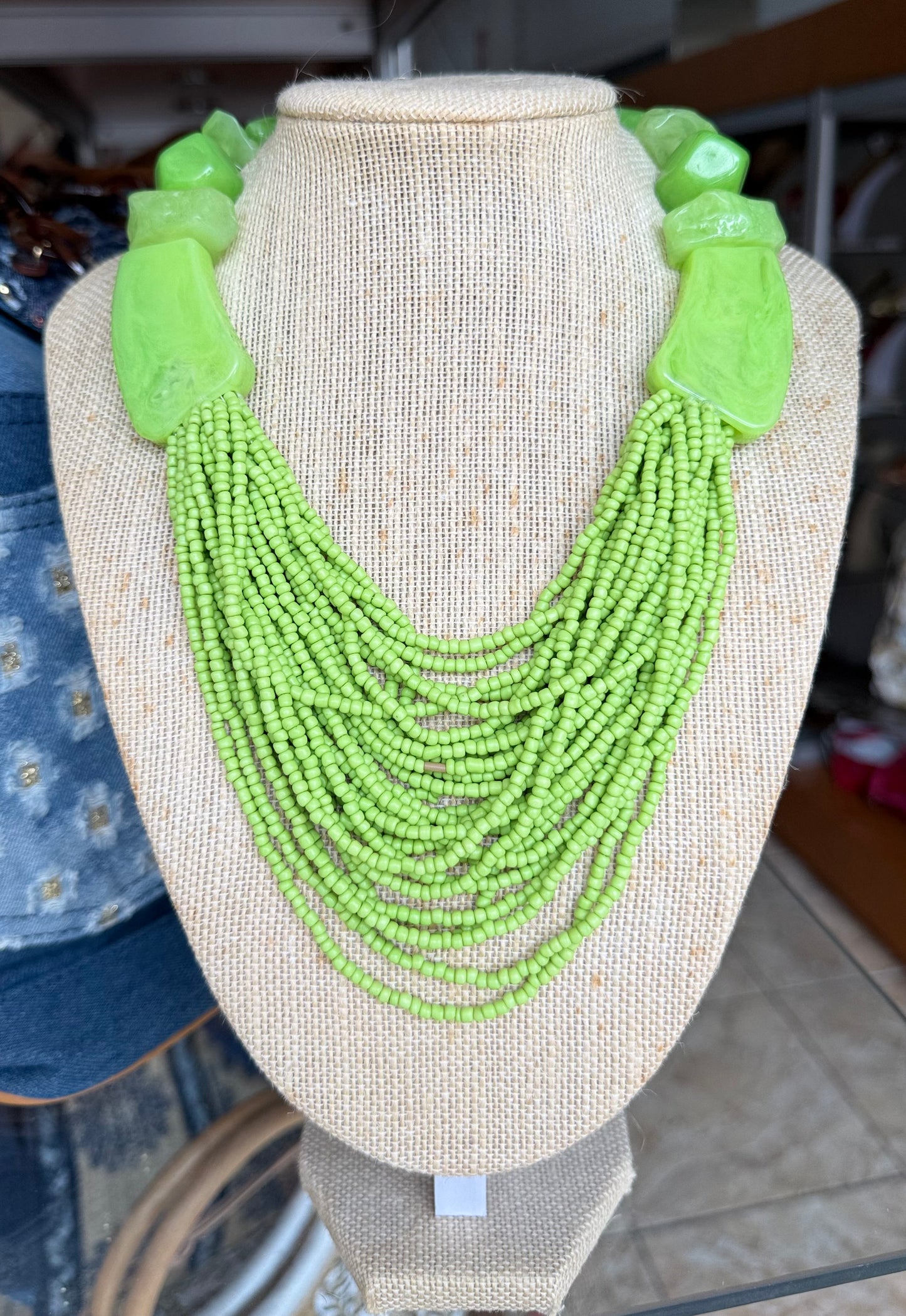 Lime Green Beaded Layered Necklace (FINAL SALE)