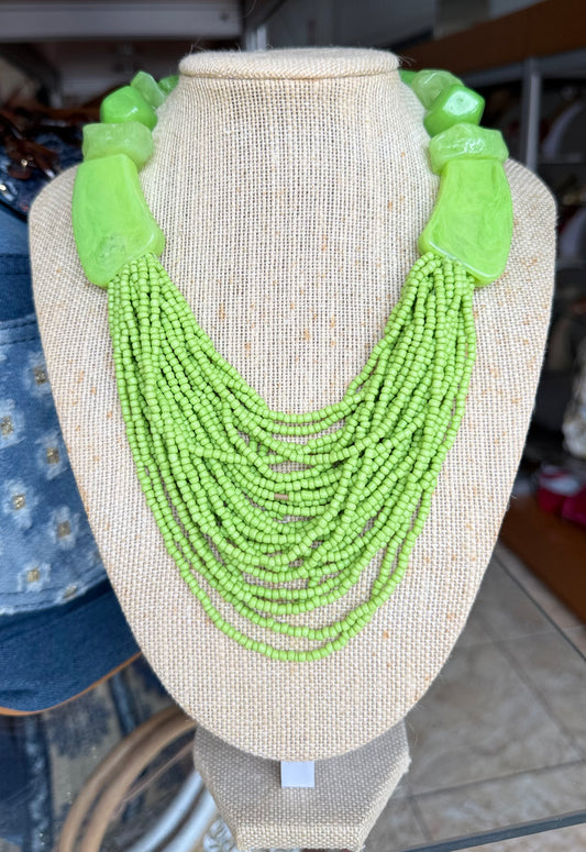 Lime Green Beaded Layered Necklace (FINAL SALE)